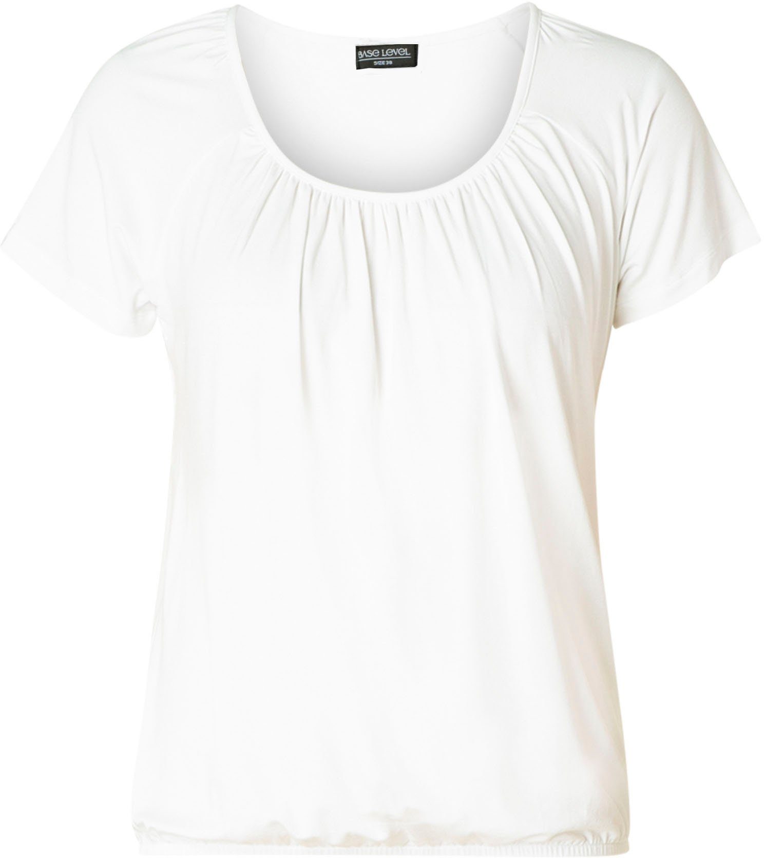 Base Level T-Shirt Yona am Ausschnitt und mit elastischem Raffung Bund white