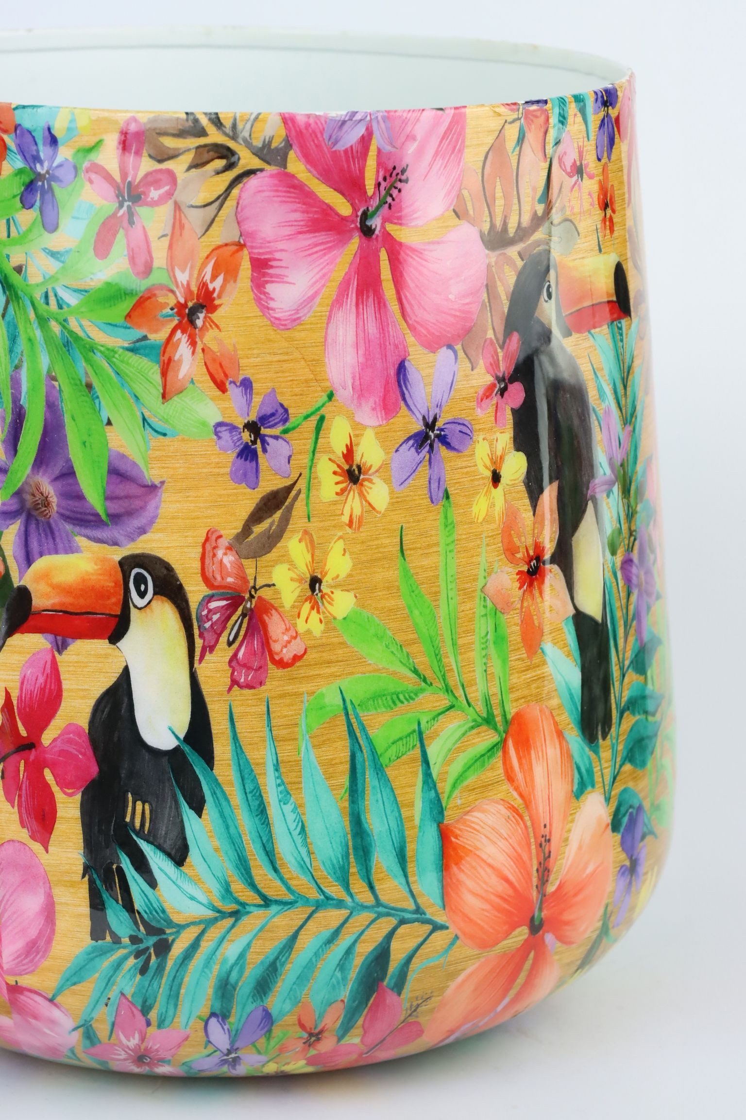 FURNARO Übertopf, mit Tukanen und Blumen Motiv aus Eisen ca. 20,5cm günstig online kaufen