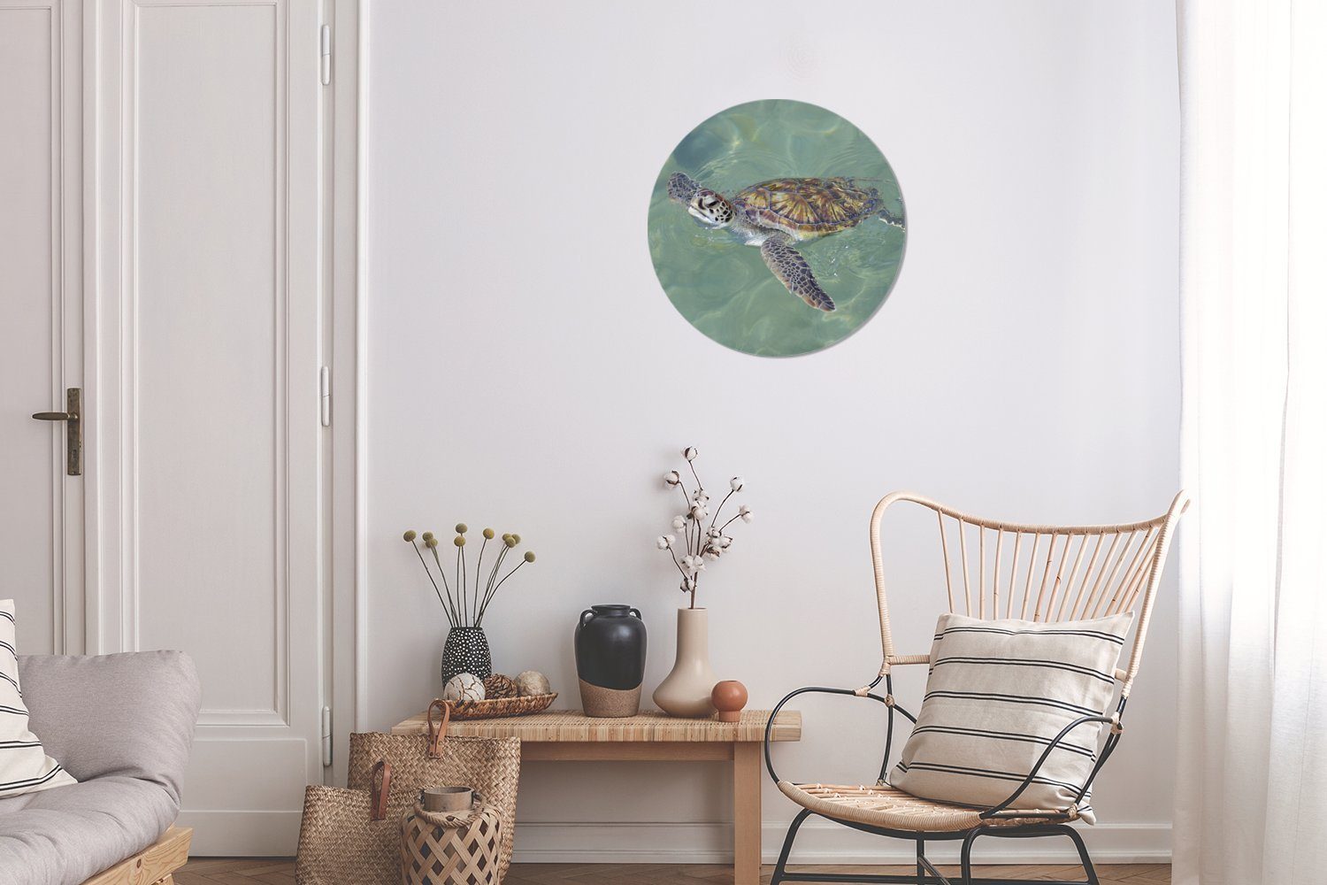 (1 cm Kreis Gemälde MuchoWow Rundes Schildkröte schwimmt St), Wandbild, 30x30 im Wasser, Wohnzimmer, Forex, Wanddekoration