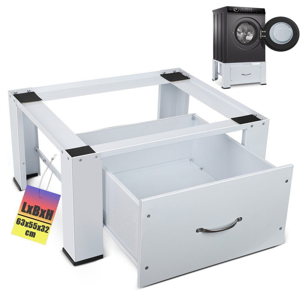 XERSEK Waschmaschinenuntergestell 63cm Waschmaschinen Untergestell aus Hochwertigem Stahl Höhe 32-52cm, Zubehör für Kühlschrank Trockner Gefrierschrank Bis 150kg, 32cm Waschmaschinensockel Rutschfesten Podest Erhöhung Unterbau