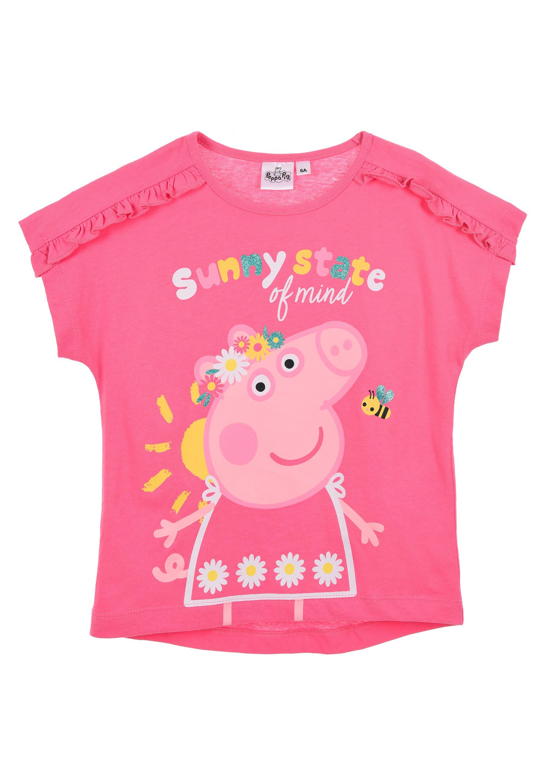 Peppa Kurzarm-Shirt Mädchen Oberteil T-Shirt Pink Pig