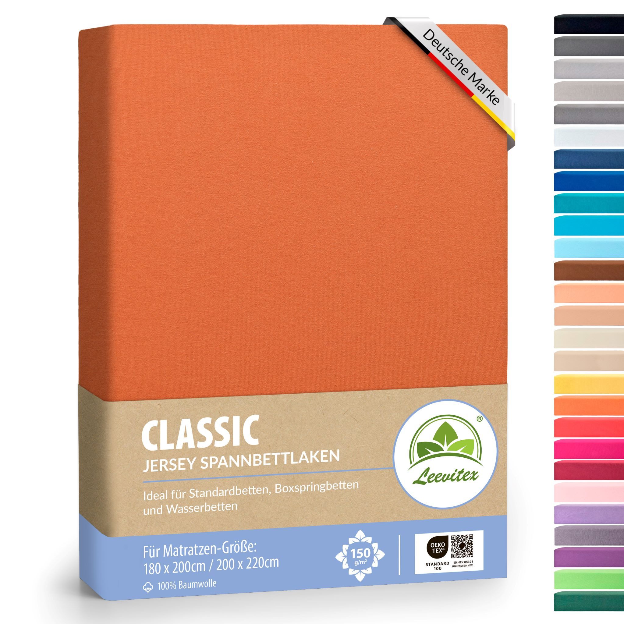 leevitex® Spannbettlaken 180x200 - 200x220 cm, 40 cm Steghöhe, Stoffdicke 150 g/m², Jersey, Gummizug: rundum, (1 Stück), OEKO-TEX® Standard 100 Zertifikatsnummer 10.HTR.85321 zertifiziert