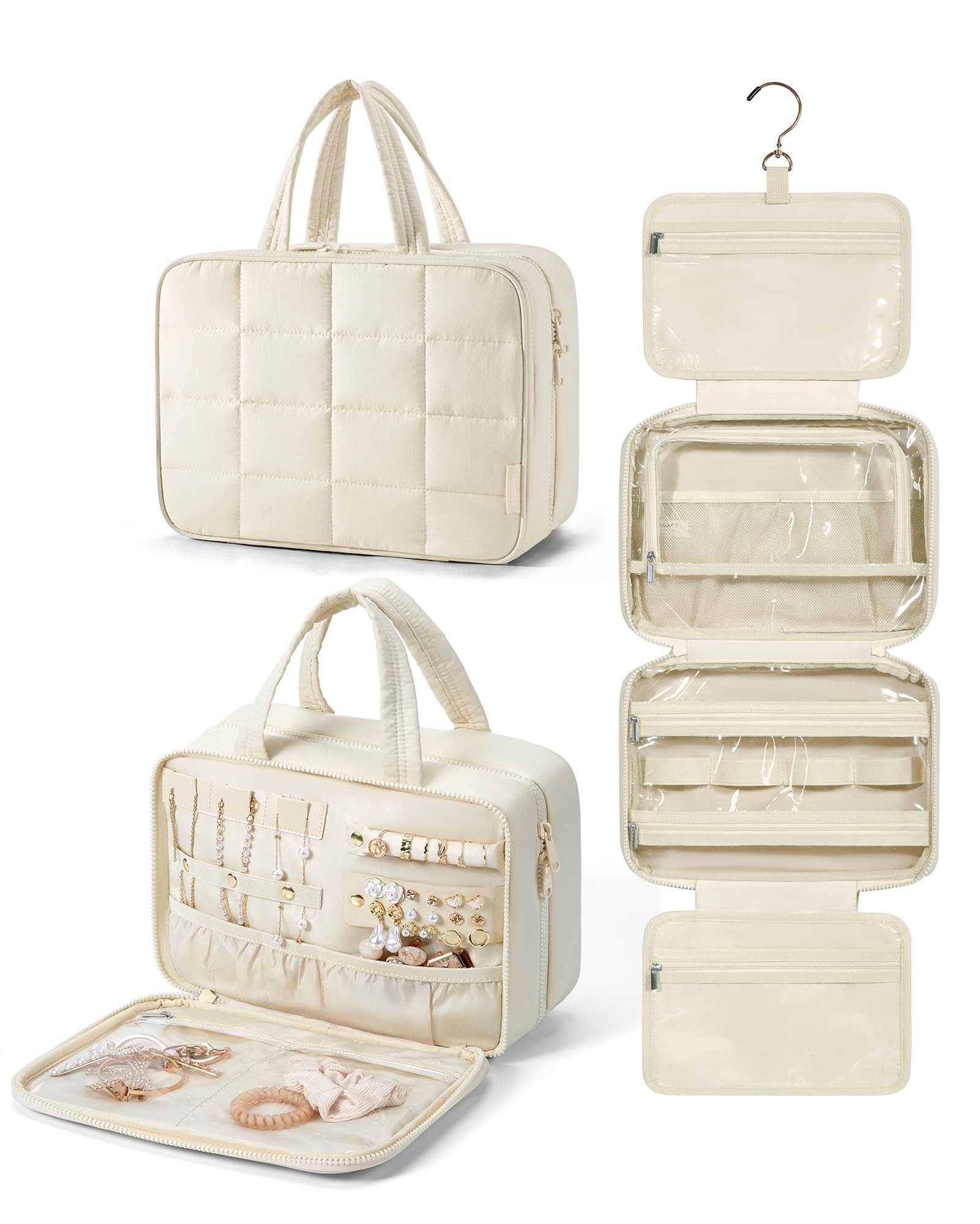 RWEUOQ Kulturbeutel Kulturbeutel zum Aufhängen mit Schmuck Organizer Kosmetiktasche Groß, Toilettentasche Reise Puffy Makeup Cosmetic Bag Organizer für Damen