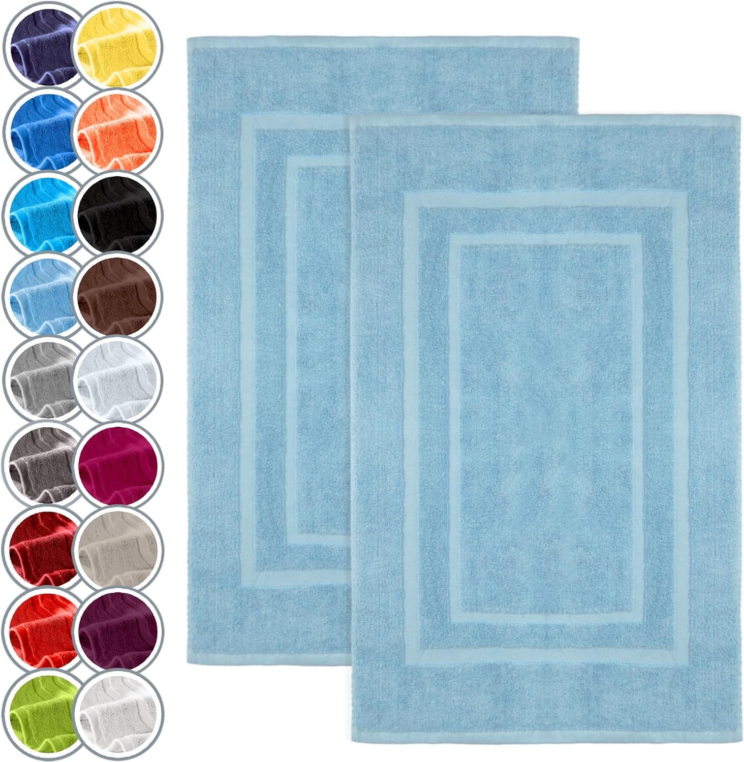 NatureMark Badematte 2er-Set Badvorleger 50x80cm, strapazierfähig, Baumwolle, rechteckig, Badematte 2-tlg., Duschmatte Duschvorleger, Premium Qualität, 50x80cm, Hell blau