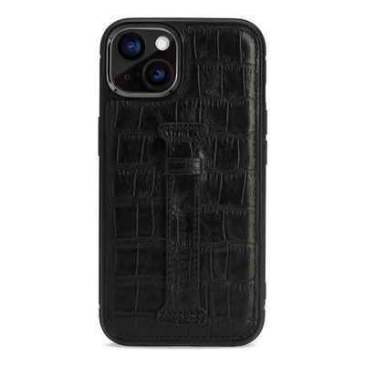 GOLDBLACK Handyhülle iPhone 13 Leder Case mit Fingerschlaufe Kroko-Präg 15,49 cm (6,10 Zoll)