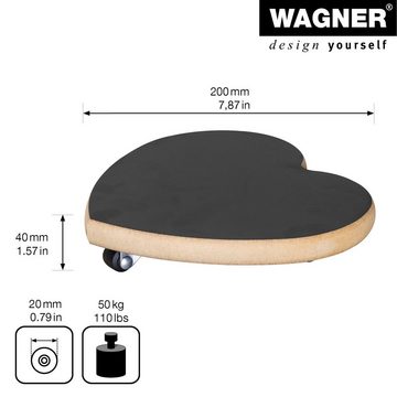 WAGNER design yourself Pflanzenroller BLACK Rund, Kleeblatt, Herz I für Innenbereich I MDF mit Melaminbeschichtung, schwarz I Blumenroller aus Holz I Tragkraft 100kg - Made in DE