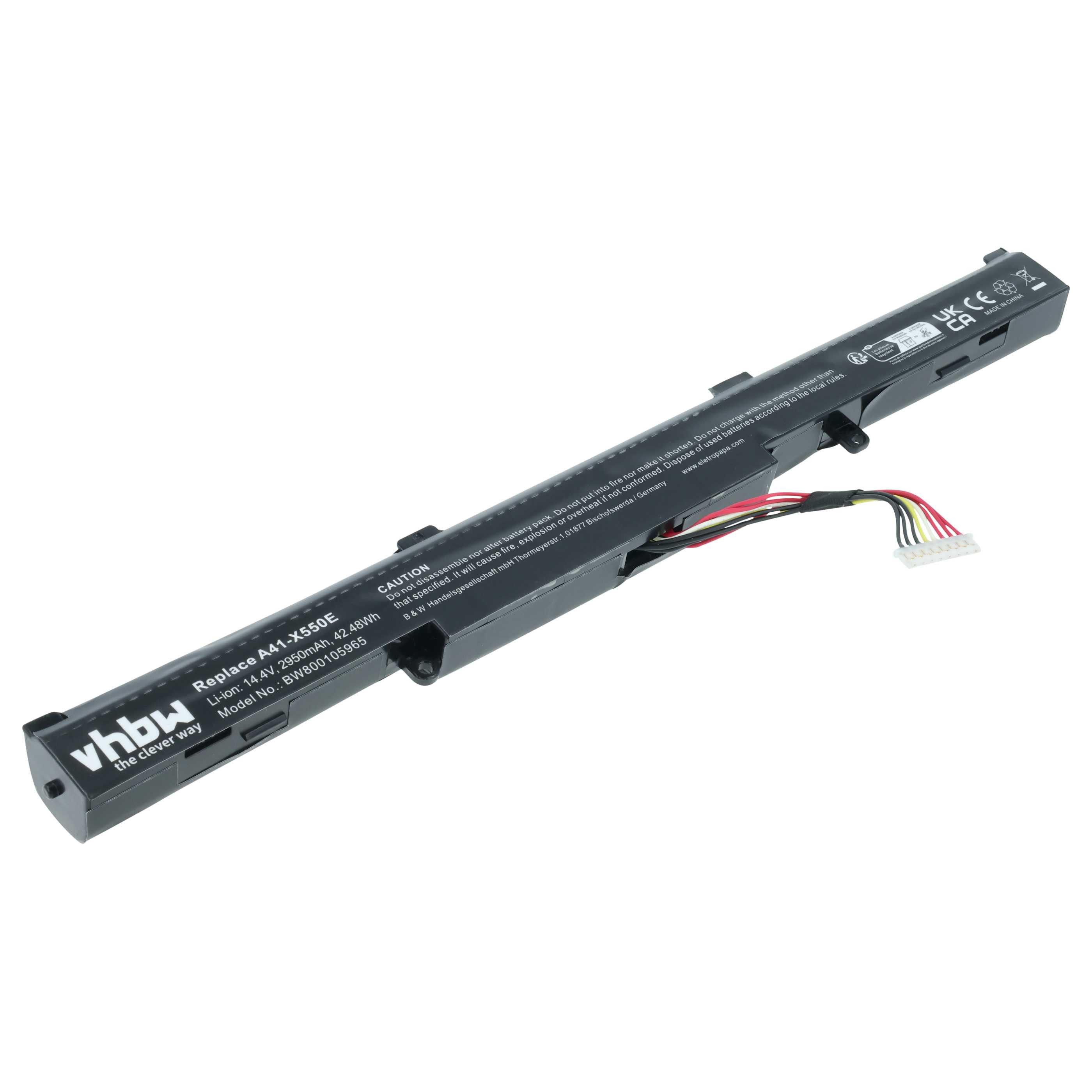 vhbw Akku passend für Asus F550D, F550DP-XX008H, F552ZA, F750JB-TY010D, Laptop-Akku Akku Li-Ion 2950 mAh (14,8 V, 1 St), Leistungsfähiger Austausch-Akku für Notebook, Wiederaufladbar, Jede