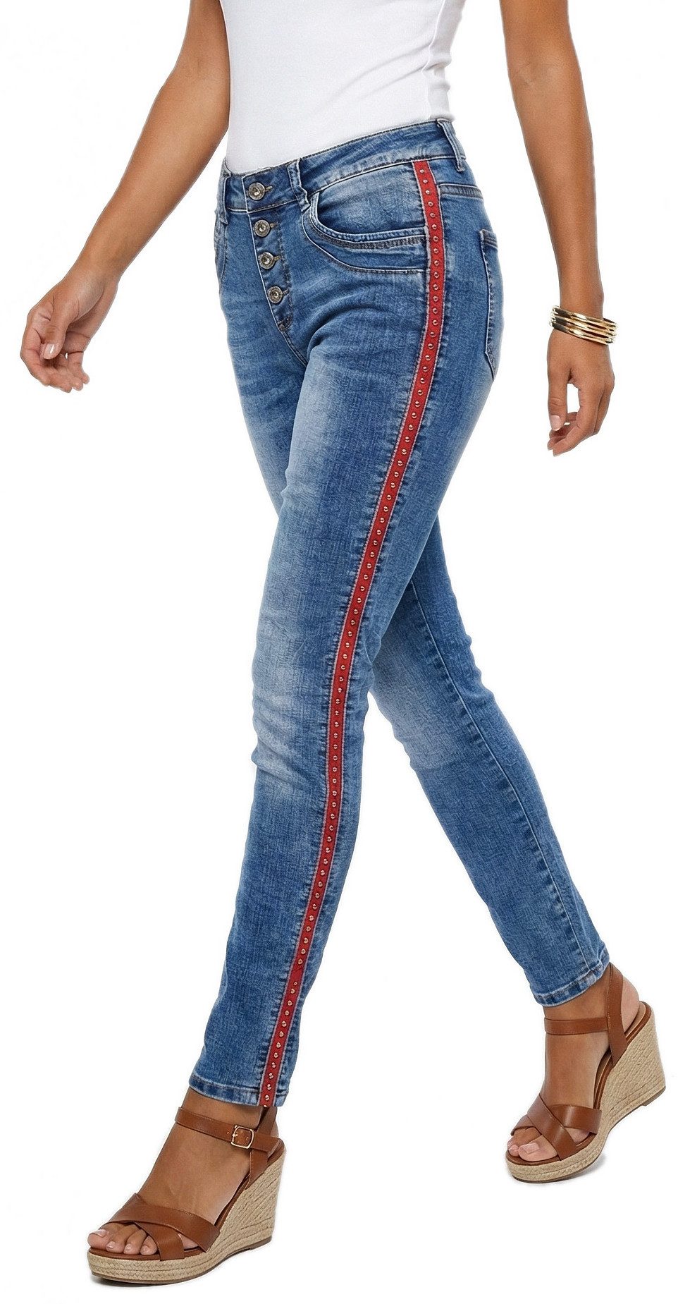 dy_mode Skinny-fit-Jeans Damen Skinny Jeans mit Nieten Slim Fit Röhrenjeans Middle Waist Slim Skinny Jeans