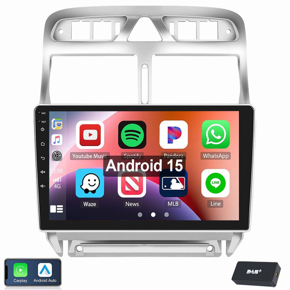 ESSGOO Für Peugeot 307 CC 2002-2013 Android Autoradio Android 15 Autoradio (Digitalradio (DAB), RDS, FM)