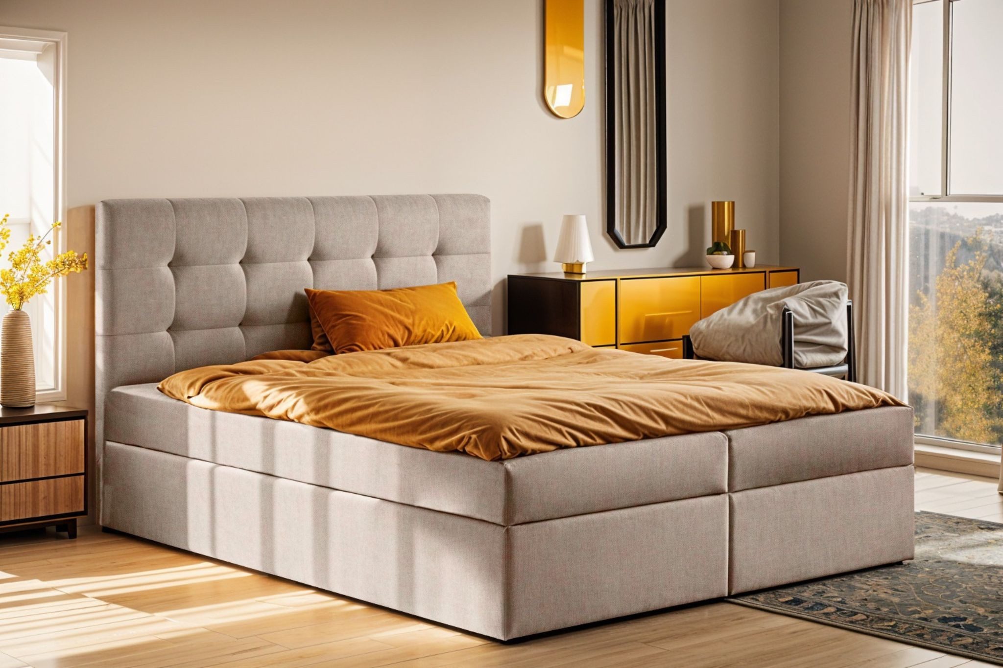 Kaiser Möbel Boxspringbett mit matratze und bettkasten, Schlafbett LUDANO stoff Noel, Inklusive zwei Containern, zwei Matratzen, Topper-Bezug
