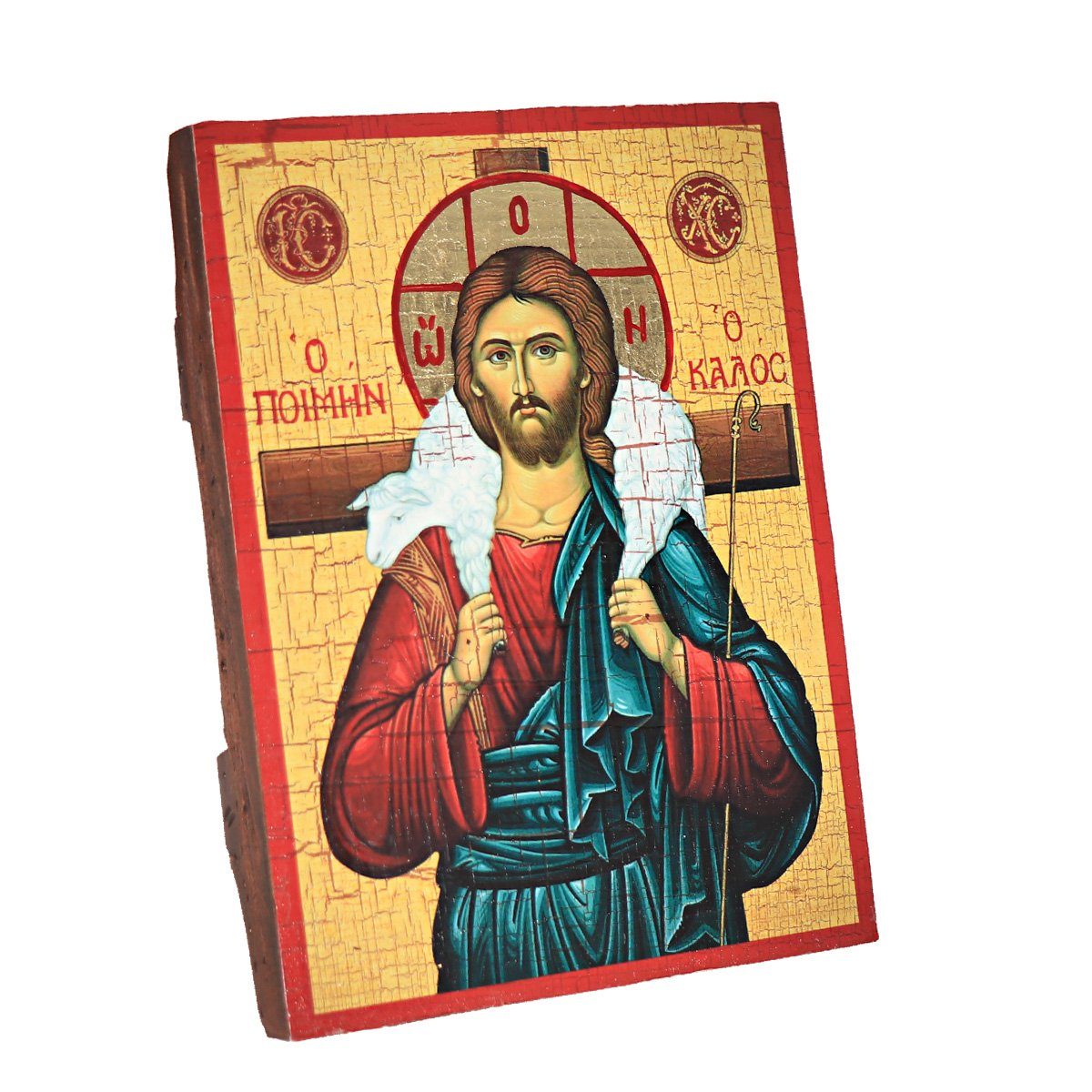 NKlaus Bild Guter Hirte, Christliche Holz Ikone Versiegelt 16x12,5cm Handgefertigt, Religion