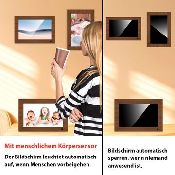 Fine Life Pro Digitaler Fotorahmen 10.1" + Holzfotorahmen 6", Körper-Sensor Digitaler Bilderrahmen (1280x800 Pixel, 32 GB, elektronischer Fotorahmen mit Frameo Foto/Video-Sharing)