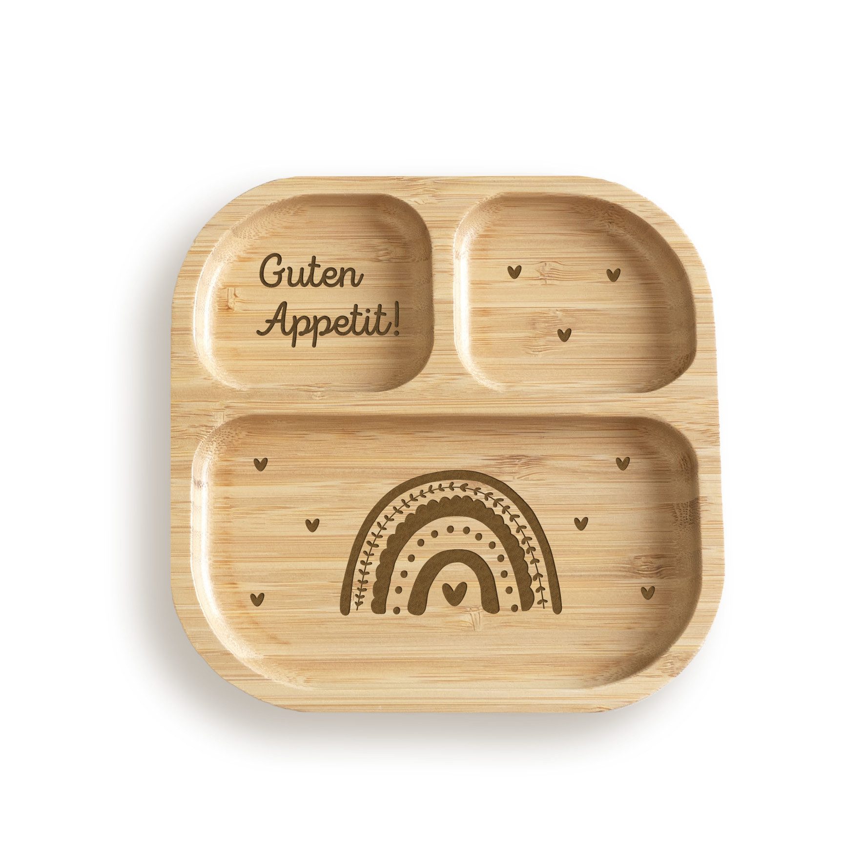 hellomini Kindergeschirr-Set Babyteller "Regenbogen" Bambus Nur Teller (1-tlg), 1 Personen, Bambus, Silikon, BPA-frei, mit Motiv, rutschfest,Saugnapf, Montessori-Fächer