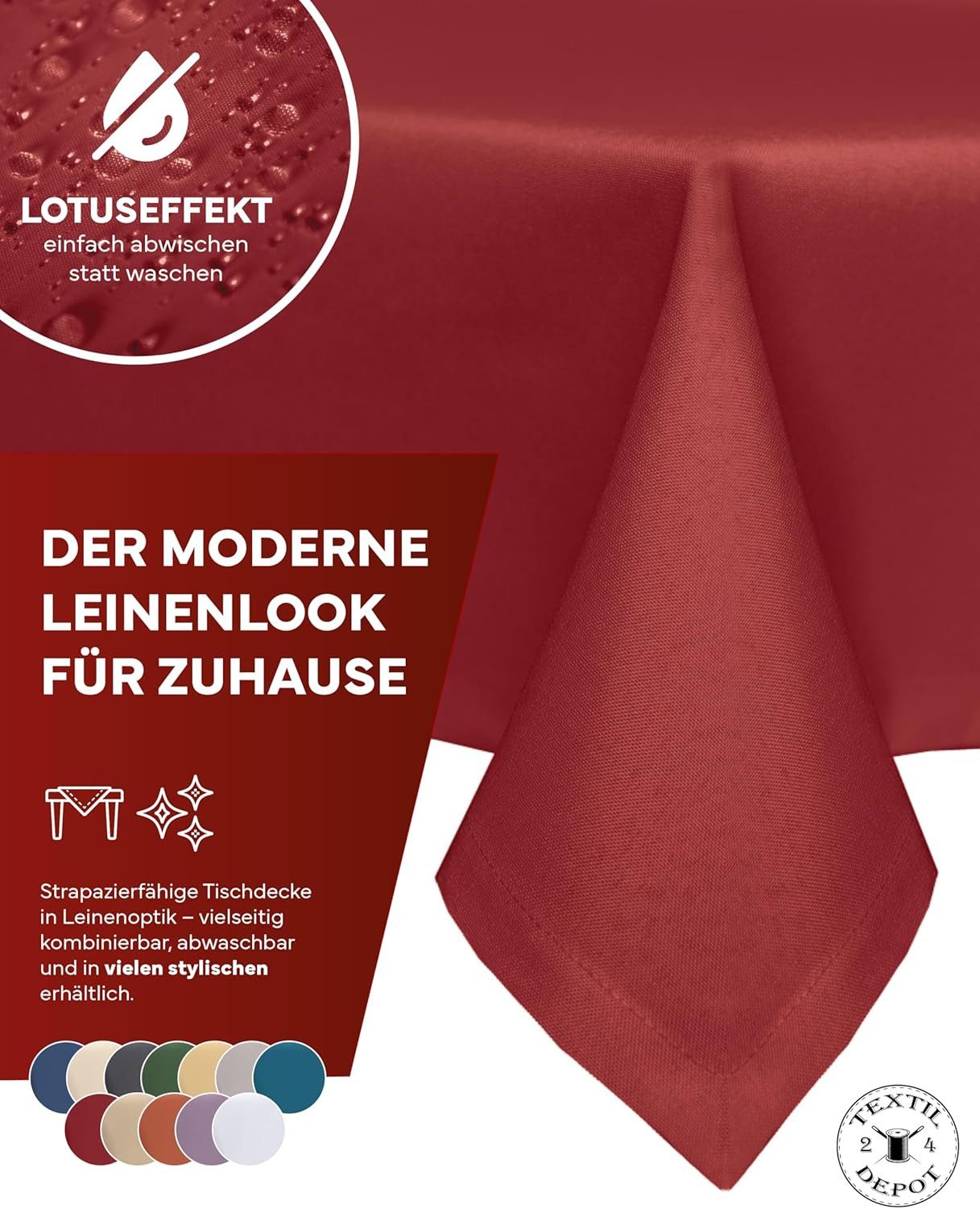 texpot Tischdecke Lotuseffekt Leinenoptik Bügelfrei Fleckschutz wasserabwei günstig online kaufen
