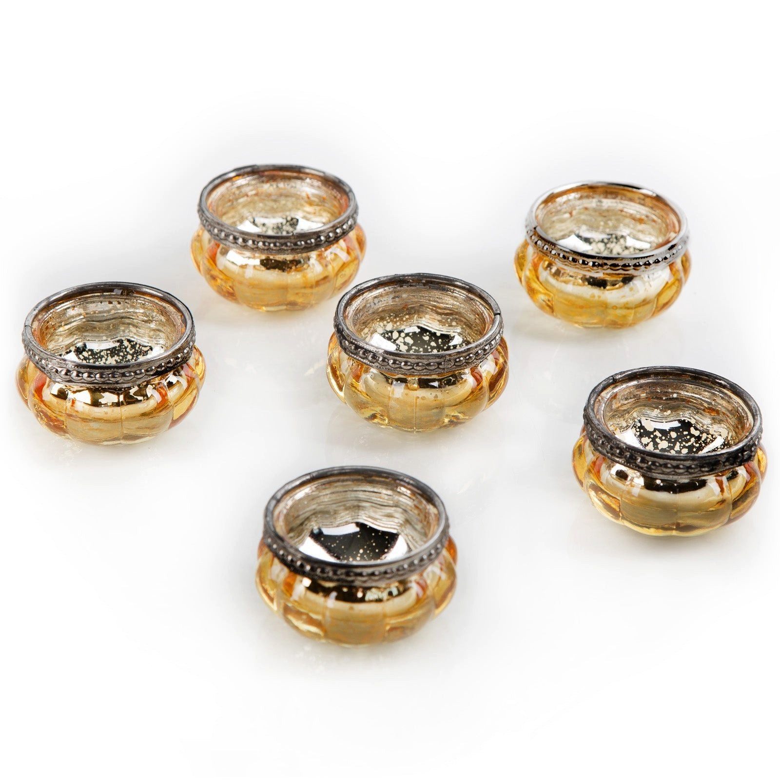 Logbuch-Verlag Dekofigur 6 vintage Teelichtgläser gold antik - 6 x 3,5 cm aus Glas und Metall