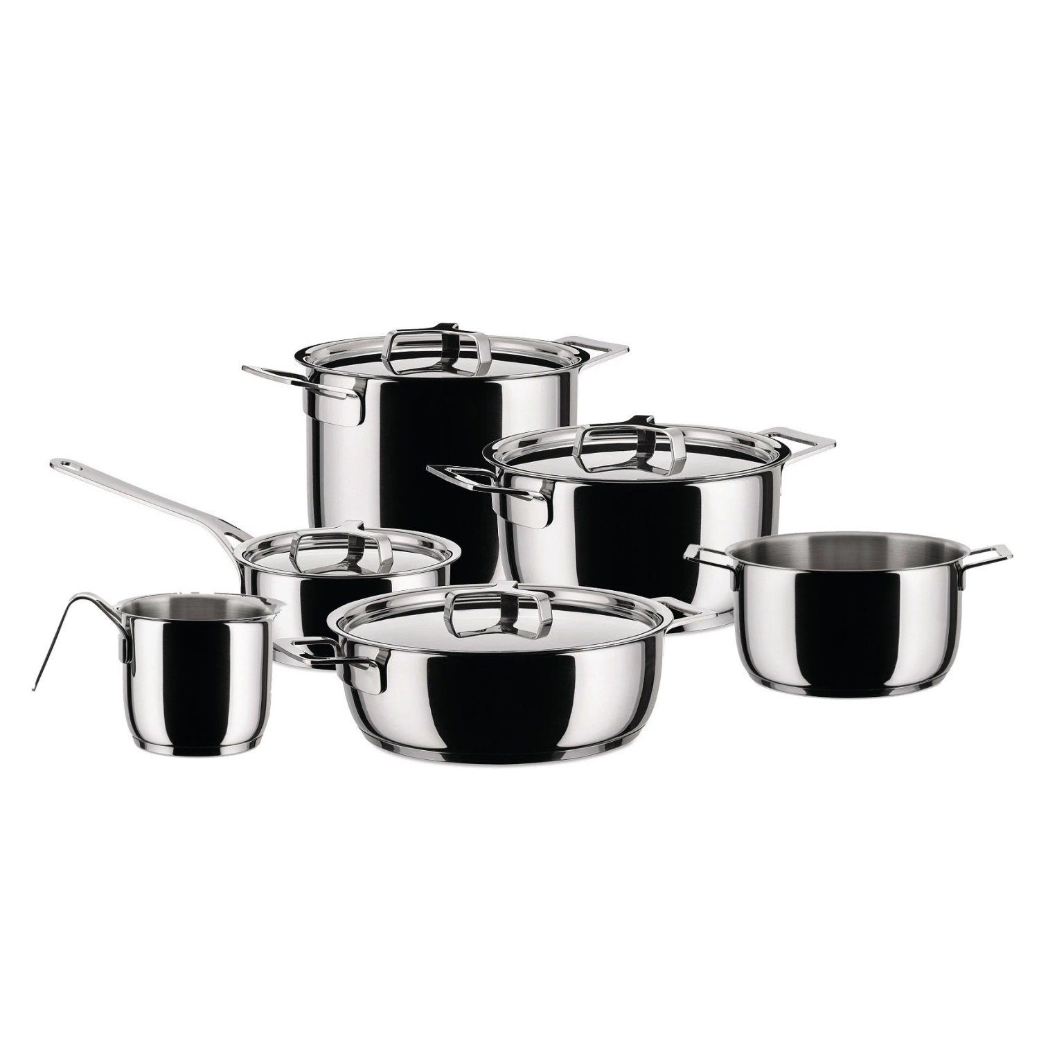 Alessi Topf-Set (9-teilig, Edelstahl 9-tlg), Pots&Pans, induktionsgeeignet