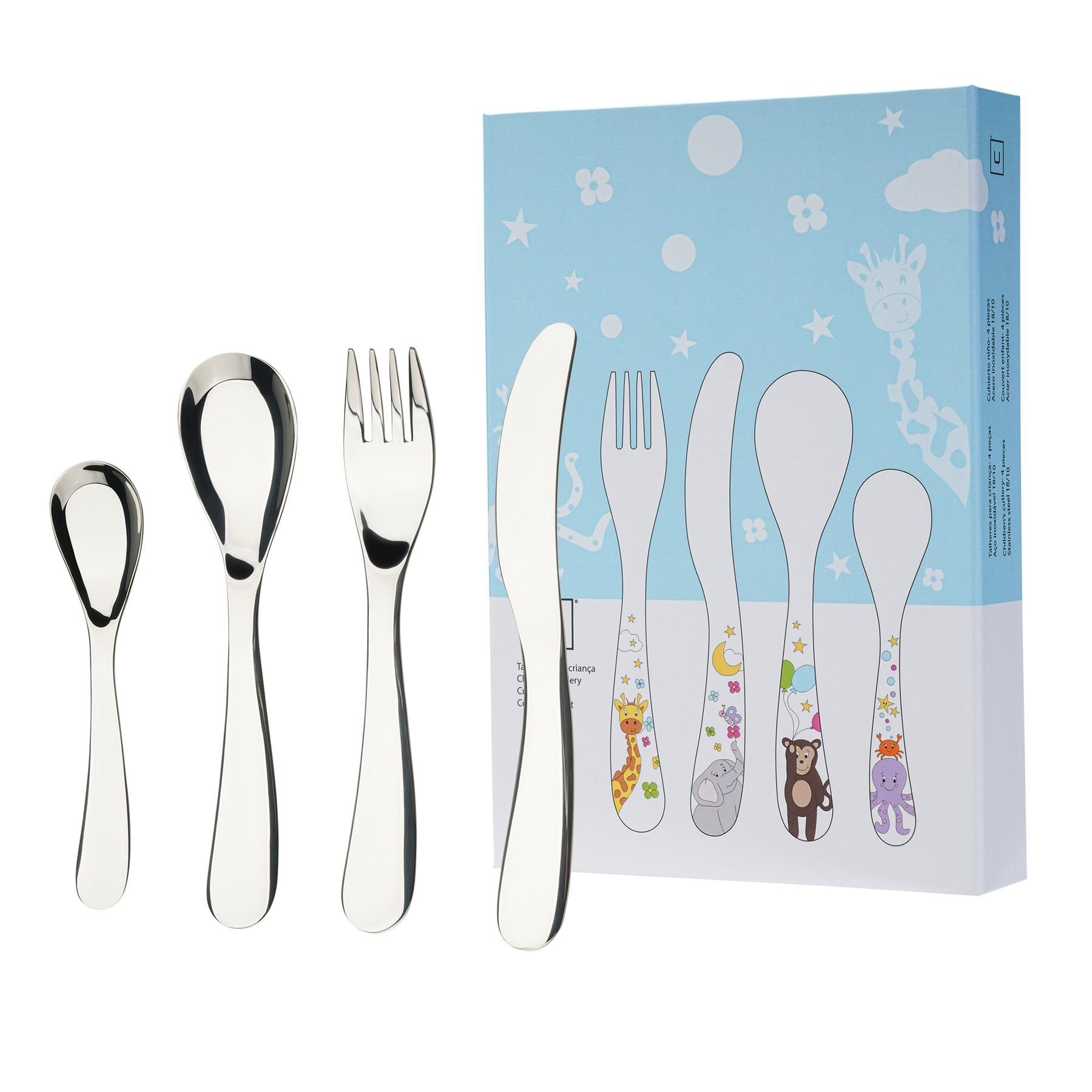 Asphald Besteck-Set ASPHALD Kinderbesteck Nice 4-teilig für Kinder ab 3 Jahren (4-tlg), 1 Personen, Edelstahl 18/10, Spülmaschinenfest und Rostfrei