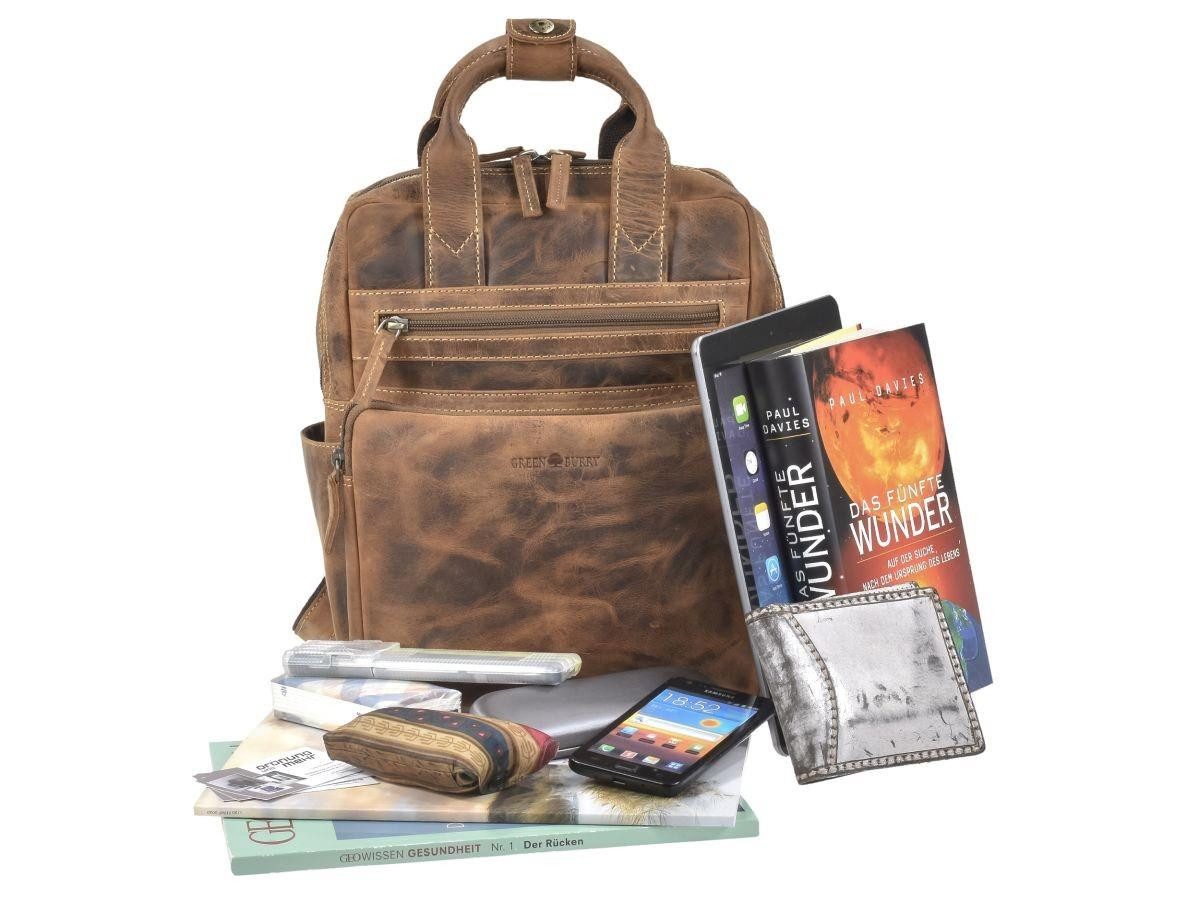 Greenburry Tagesrucksack "Vintage" Leder, Rucksack 27x31cm, kleiner Freizeitrucksack, antik braun