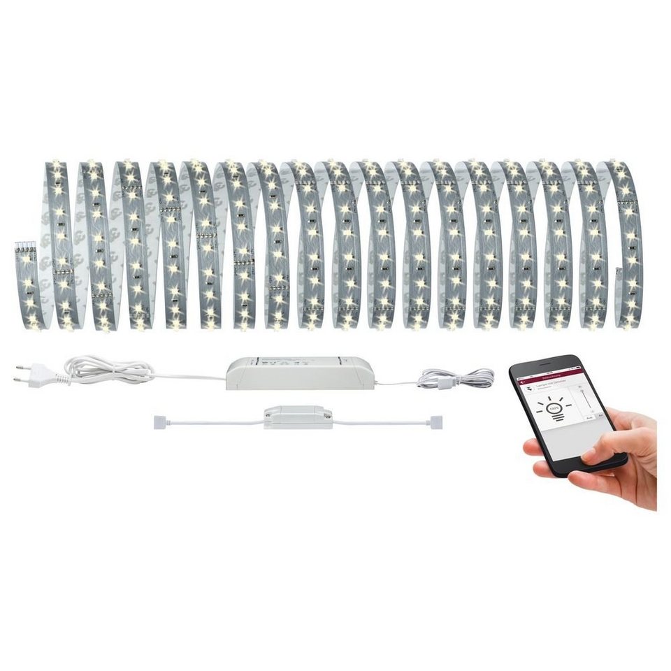 Dimmbar:App-Steuerung 53,5W Basisset 230/24V LED-Streifen Paulmann MaxLED 500 10m 1-flammig, Warmweiß, Silber BLE Bluetooth, 50W