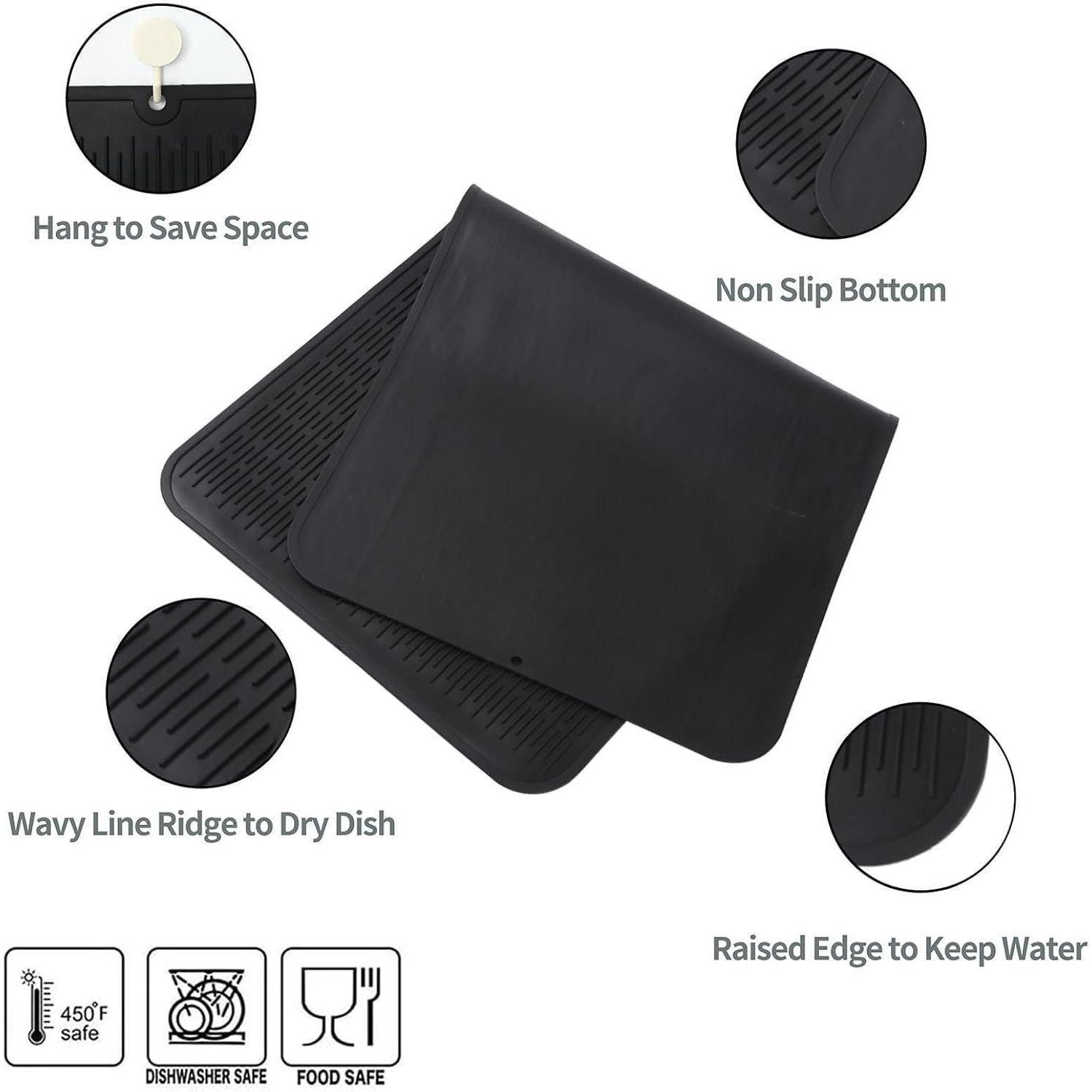 LuxusKollektion Abtropfmatte Abtropfmatte Silikon Geschirr 92x52cm BPAfrei Schwarz 92 x 52 cm