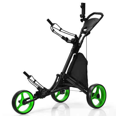 COSTWAY Golftrolley 3-Rad, mit verstellbarem Griff, Tasche