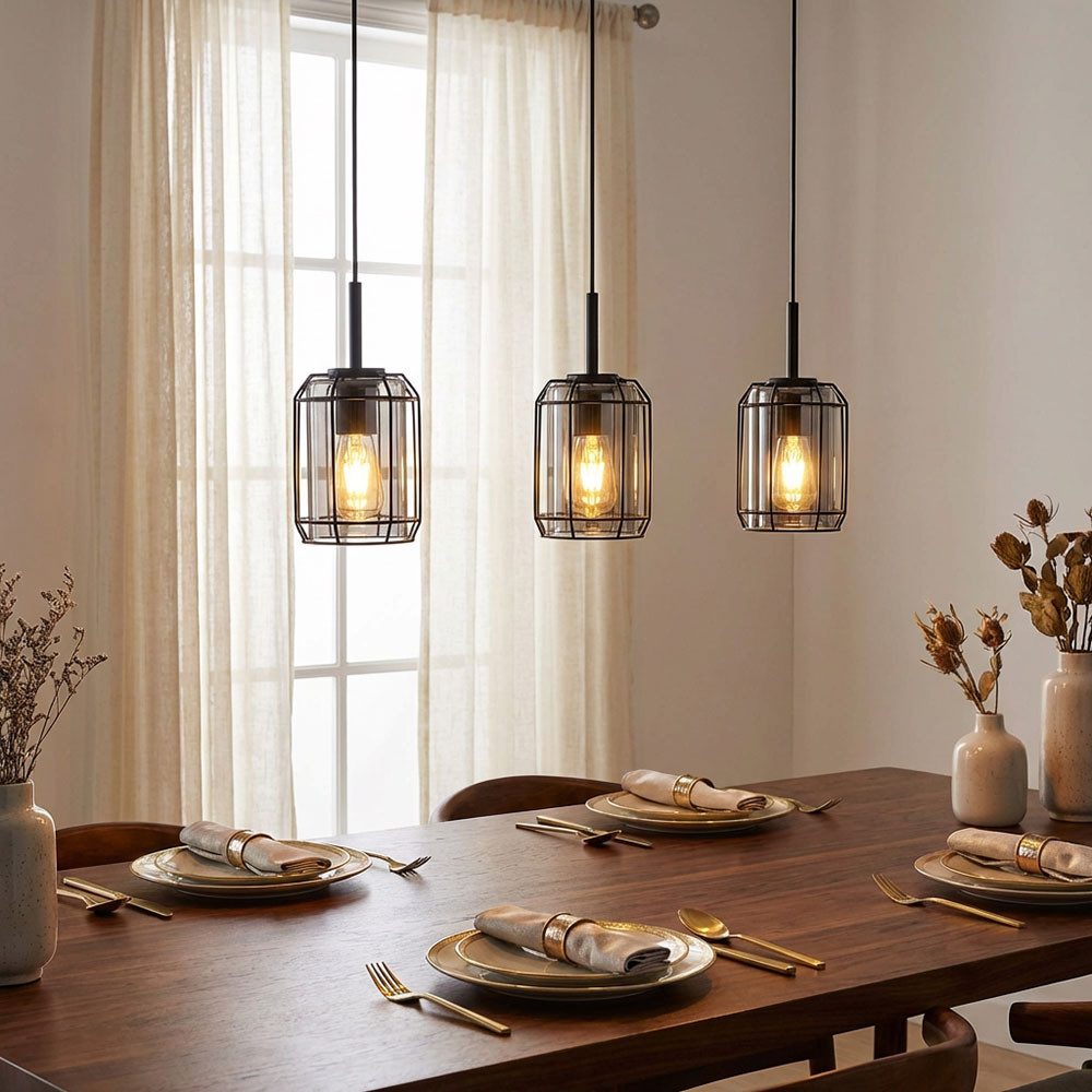 GLOBO LIGHTING LED Pendelleuchte, Leuchtmittel inklusive, Warmweiß, LED Hängeleuchte Esszimmerlampe Gitter schwarz 3-Flammig