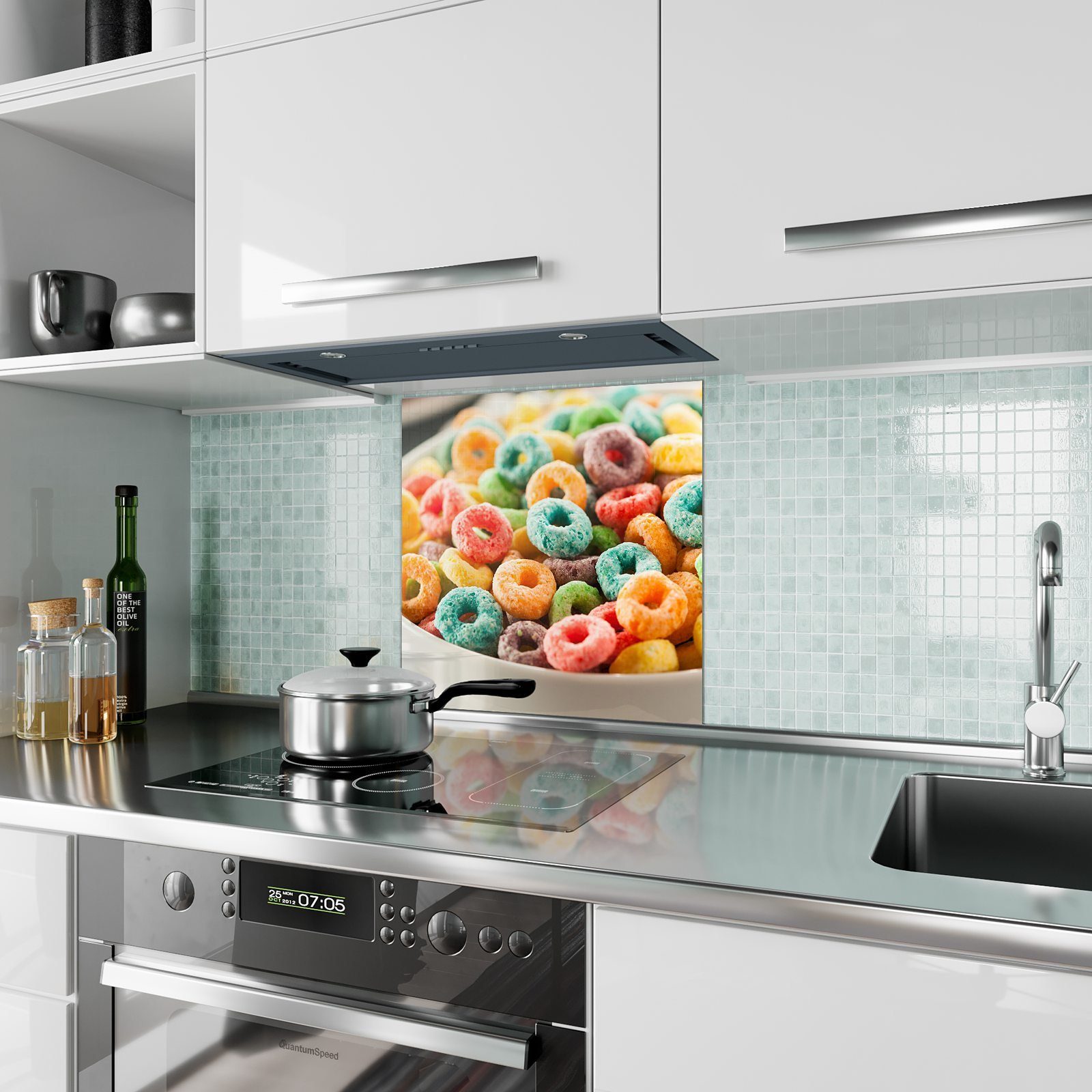 Motiv Glas Flakes Milch Primedeco Küchenrückwand Küchenrückwand Spritzschutz mit Fruchtige in