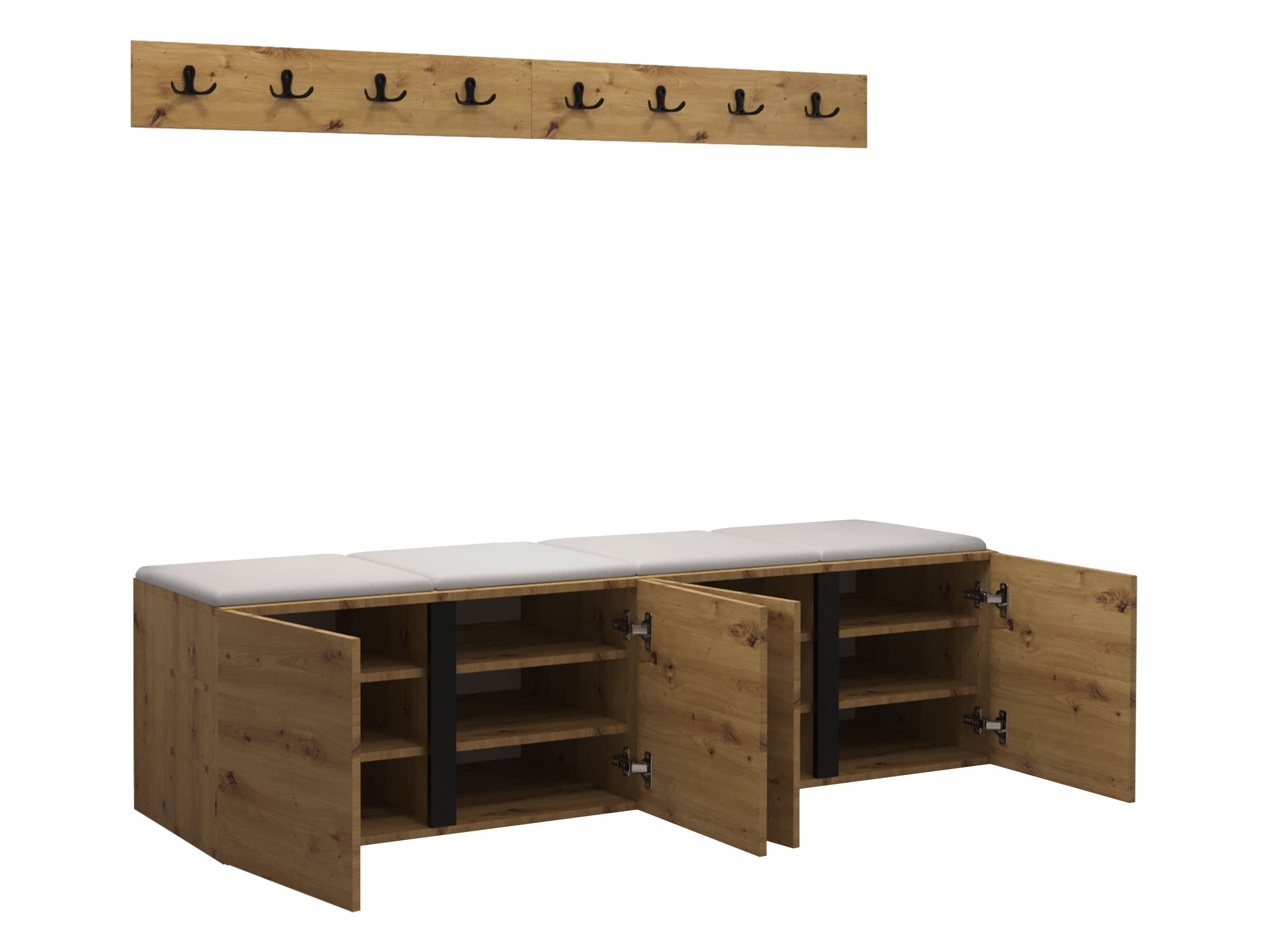 MIRJAN24 Garderoben-Set Orion VII, (Komplett-Set, 2x Schuhschrank, 2x Kleiderhakenbrett, Gepolstertes Paneel 4x 42x42), Auswahl aus Fronten und Polsterplatten