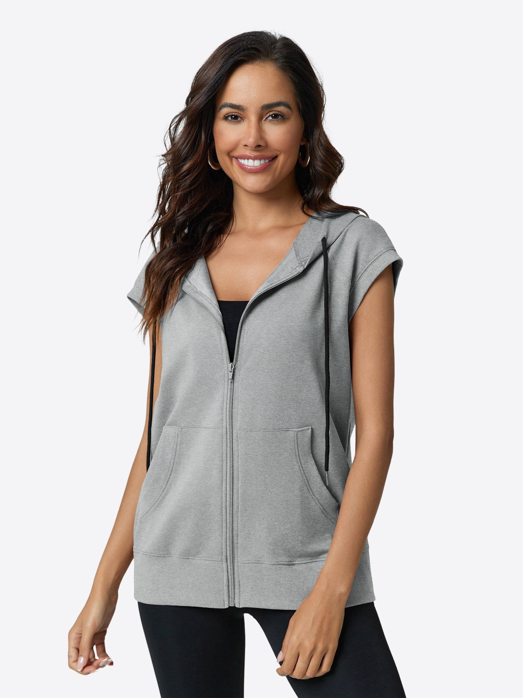 Imily Bela Kapuzenpullover Damen ärmelloses Sweatshirt mit Reißverschluss (Packung, 1-tlg., 1per-Pack) mit Kapuze