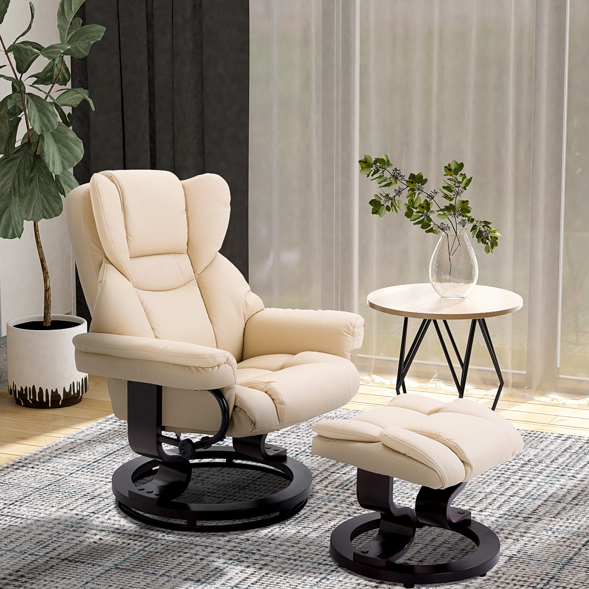 MODFU TV-Sessel Relaxsessel,drehbarer Fernsehsessel (Ergonomischer Relaxsessel mit Hocker in Kunstleder – drehbarer TV-Sessel mit Liegefunktion), mit Relaxfunktion