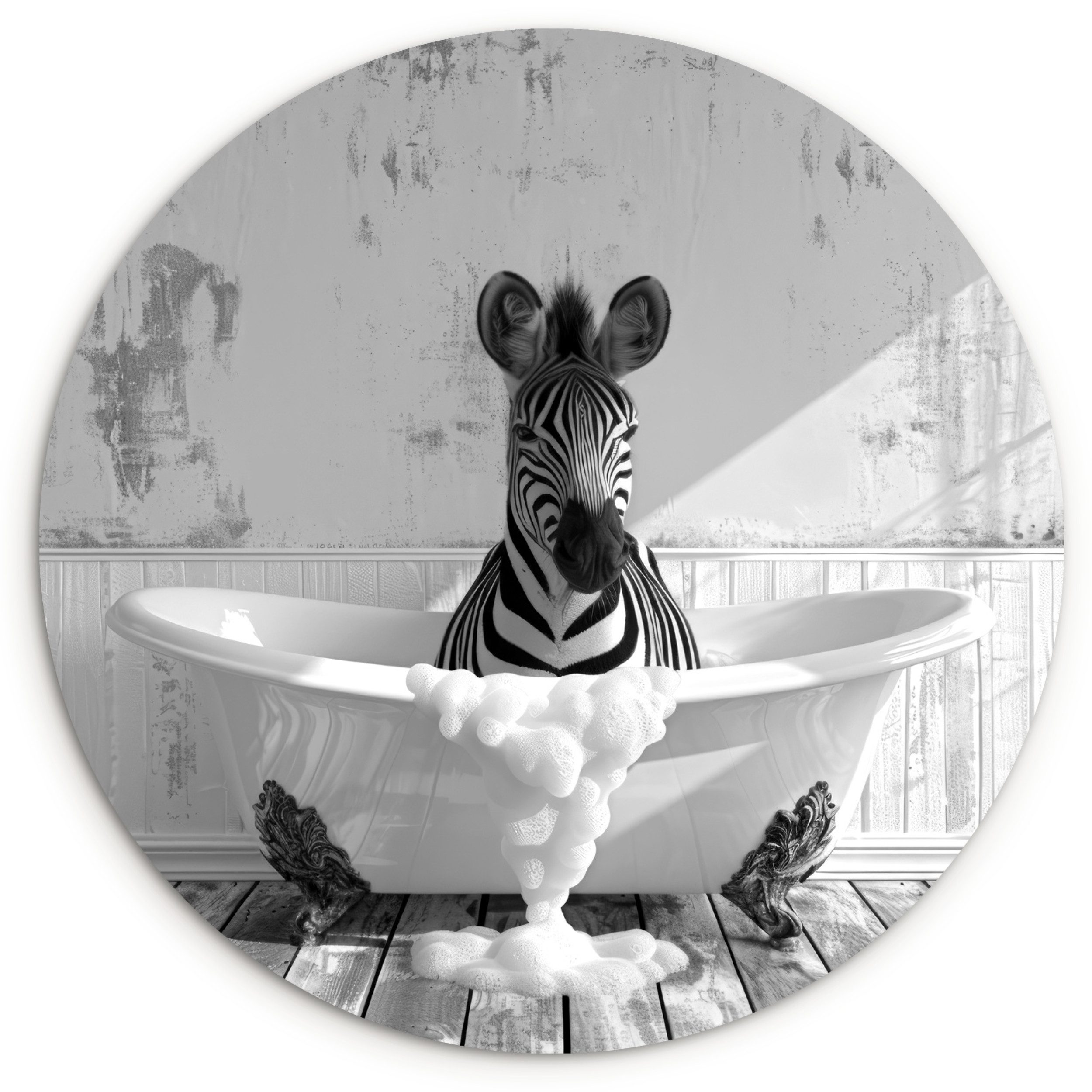 MuchoWow Gemälde Zebra - Wildlife - Vintage - Schwarz - Weiß, Fotodruck (1 St), Kreis Wanddekoration, Rundes Wandbild, 30x30 cm