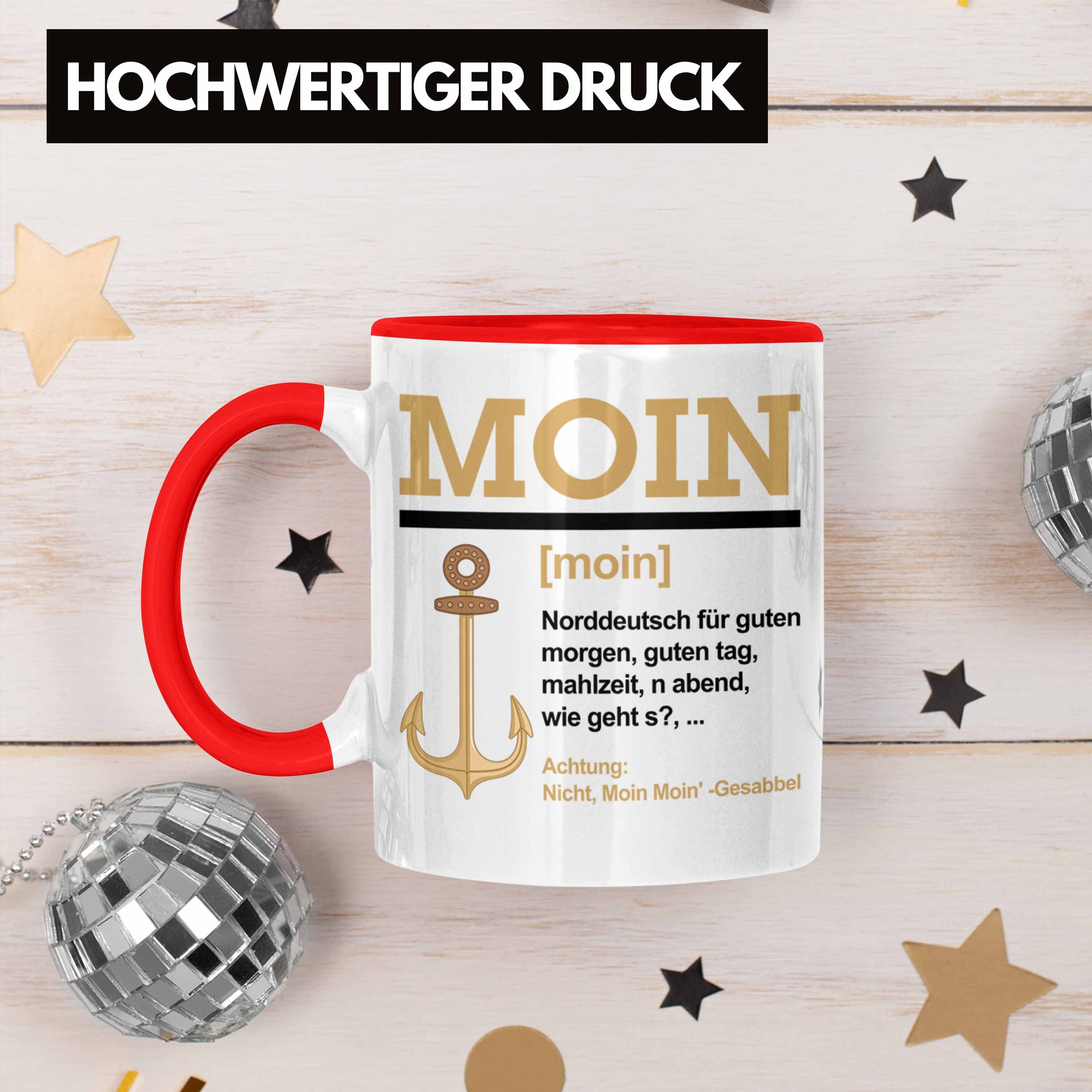 Trendation Slang Moin Norddeutschland Tasse Kaffeetasse Geschenk Tasse Rot