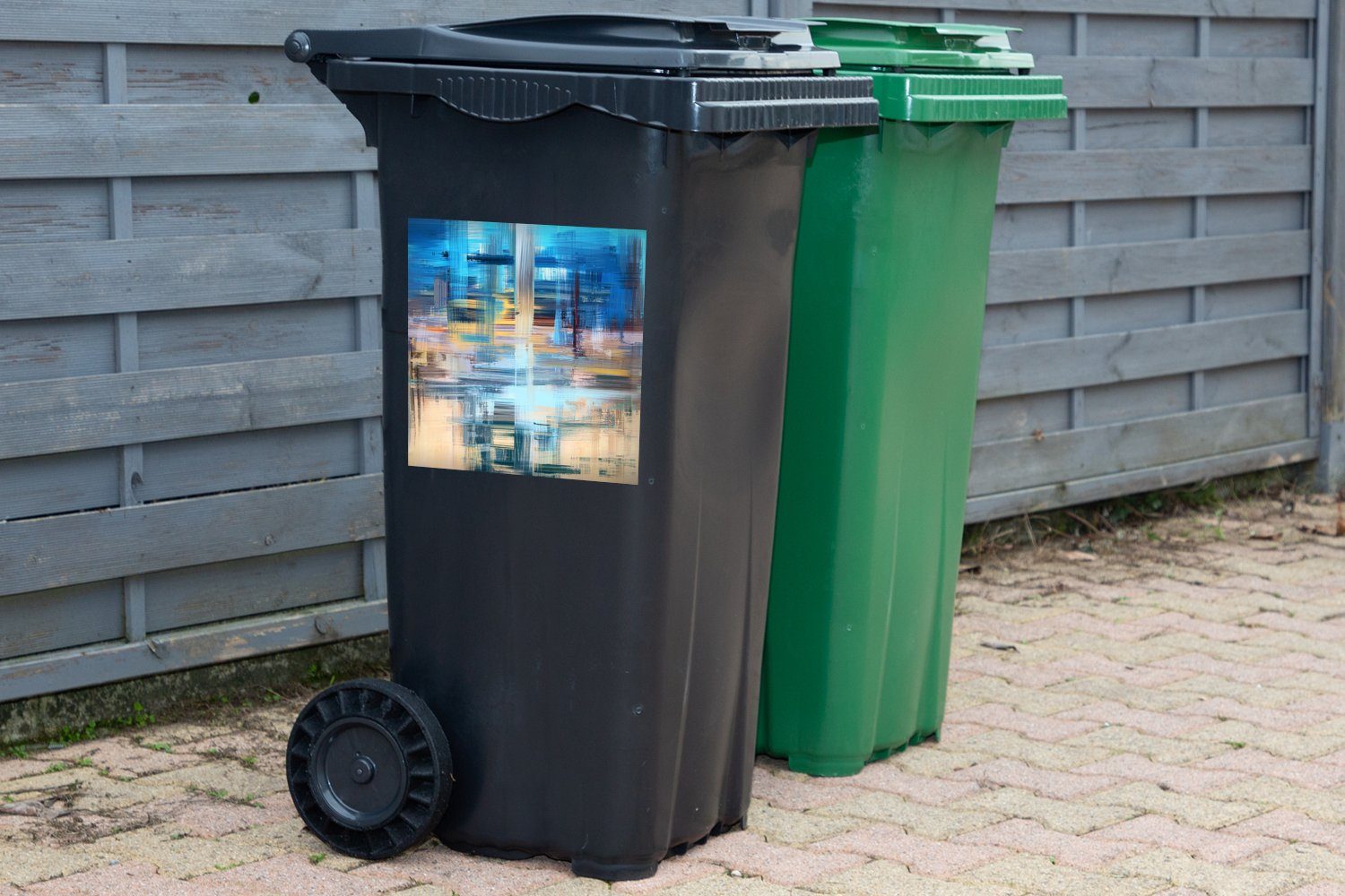 Abfalbehälter Abstrakt Ölfarbe (1 Container, - MuchoWow - Mülltonne, Malerei Wandsticker Mülleimer-aufkleber, St), Sticker,