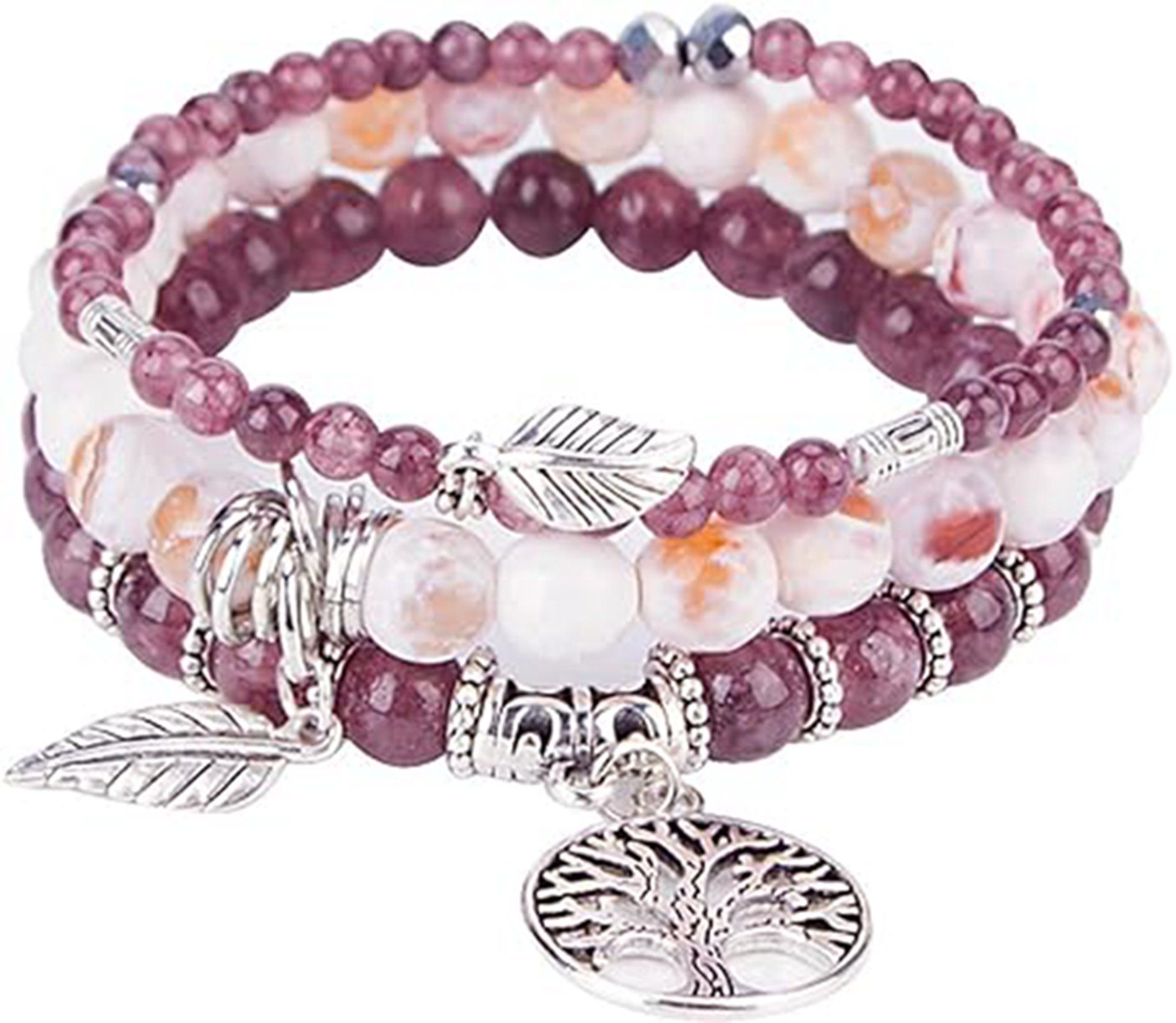 WaKuKa Armband Baum des Lebens Stil6 Onyx-Edelstein-Chakra-Perlen-Armband-Set