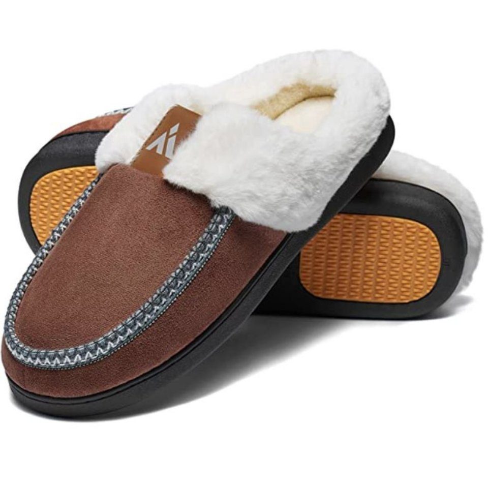 & gefüttert, Fell-Imitat Winter Oslo Fell Braun & Joy Home Pantoletten Latschen weich Pantoffeln Fußbett (mit rutschfest) Slipper warm Hausschuh Memory-Foam mit bequem, Schlappen