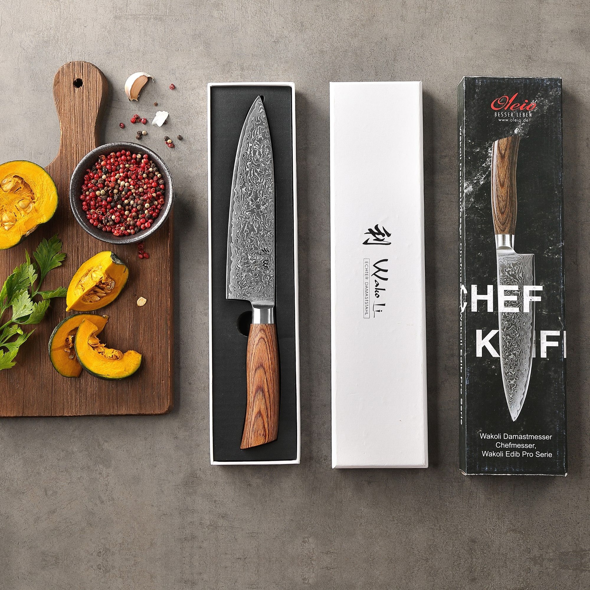 Wakoli Damastmesser EDIB Pro Damast Chefmesser Küchenmesser 20cm Klinge Pakkaholzgriff, Aus 67 Lagen Damaststahl, VG-10 Stahlkern – Bild 4 von 5