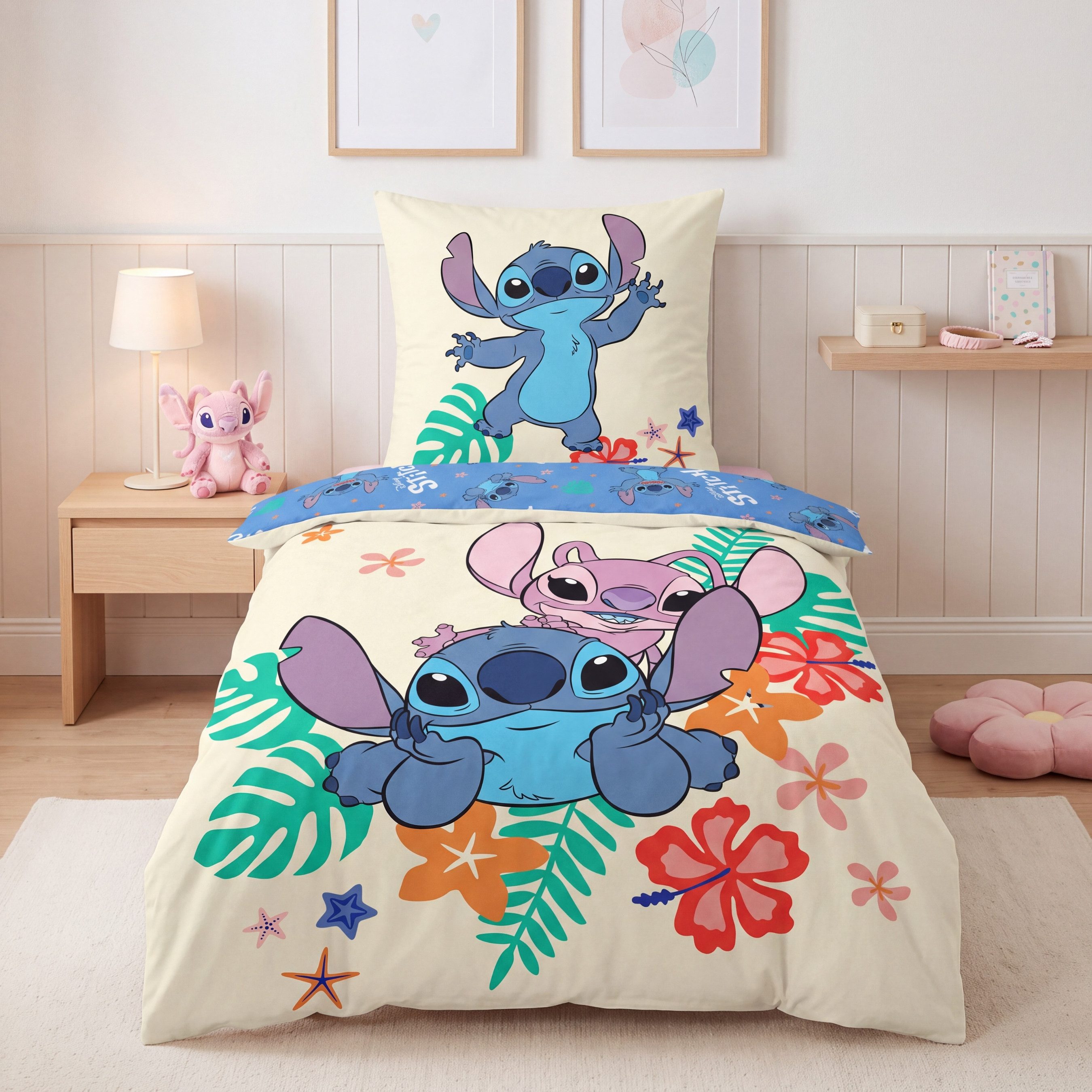 MTOnlinehandel Bettwäsche Lilo & Stitch 135x200 + 80x80 cm, 100 % Baumwolle, Renforcé, 2 teilig, Disney's Kinderbettwäsche mit …