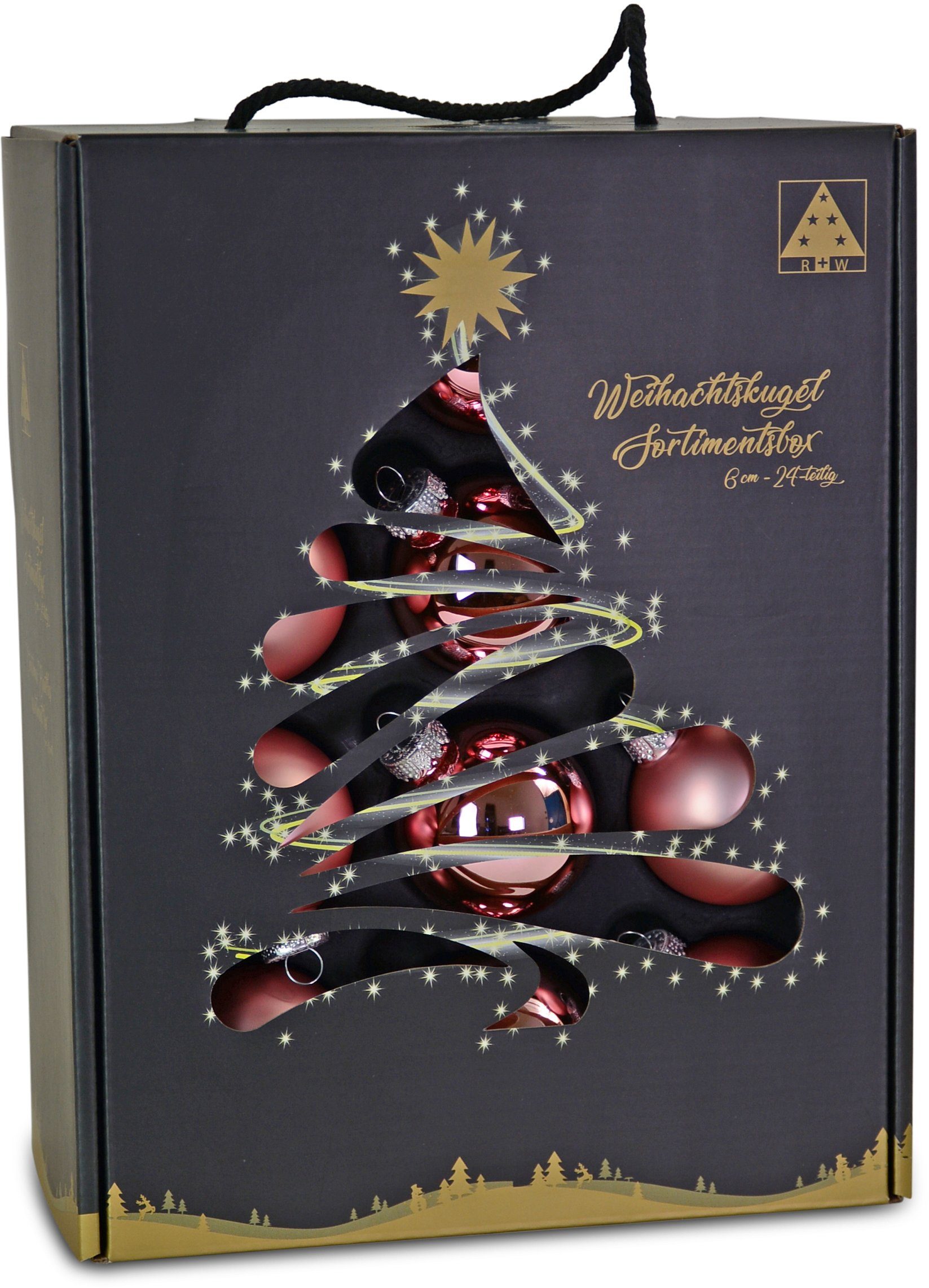 RIFFELMACHER & WEINBERGER Weihnachtsbaumkugel Weihnachtsdeko, Christbaumschmuck, Christbaumkugeln Glas (24 St), Ø ca. 6 cm, aus Glas, mit praktischer Aufbewahrungsbox