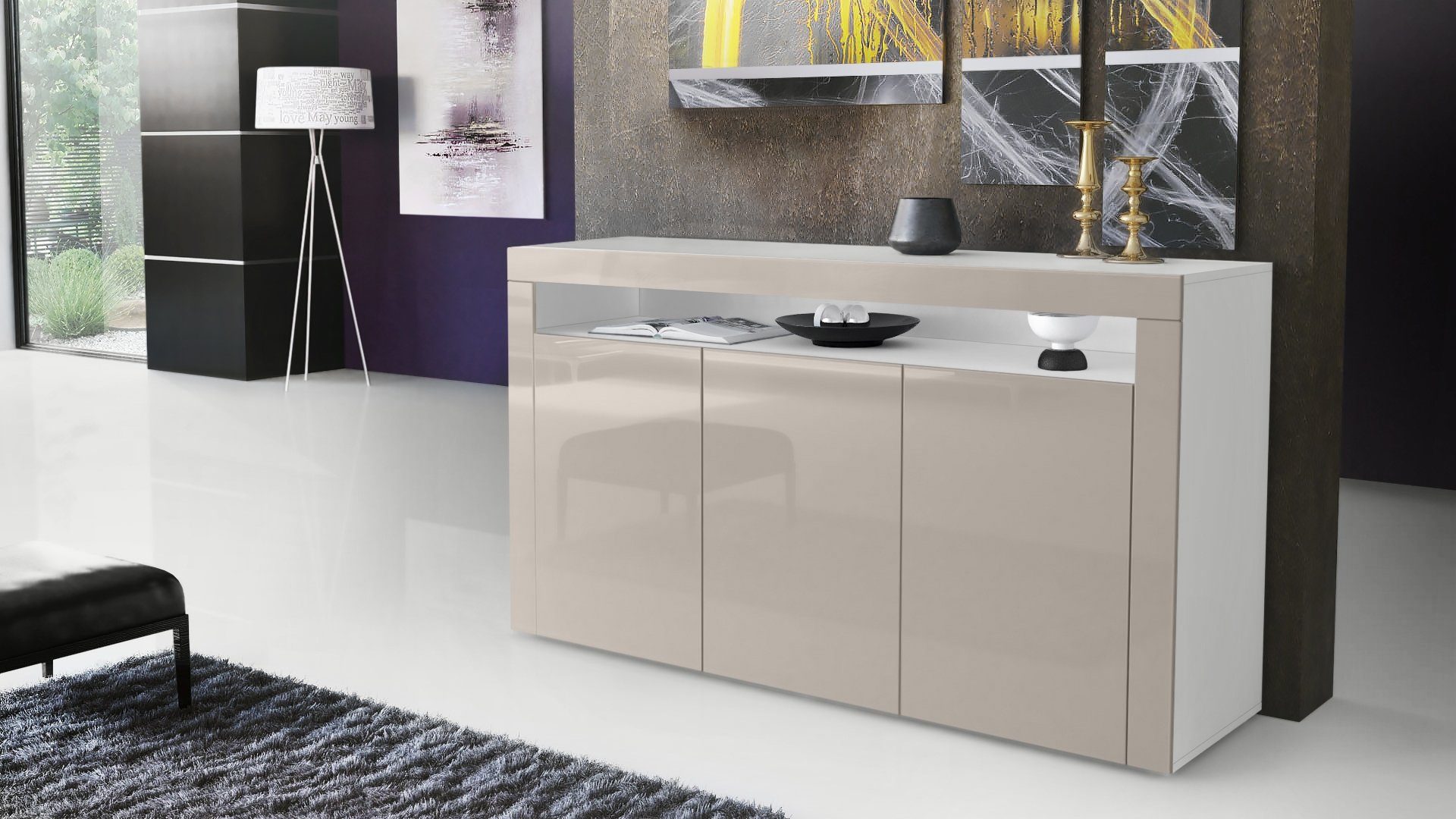 Vladon Sideboard Valencia (Sideboard, mit 3 Türen und 1 offenem Fach), Weiß günstig online kaufen