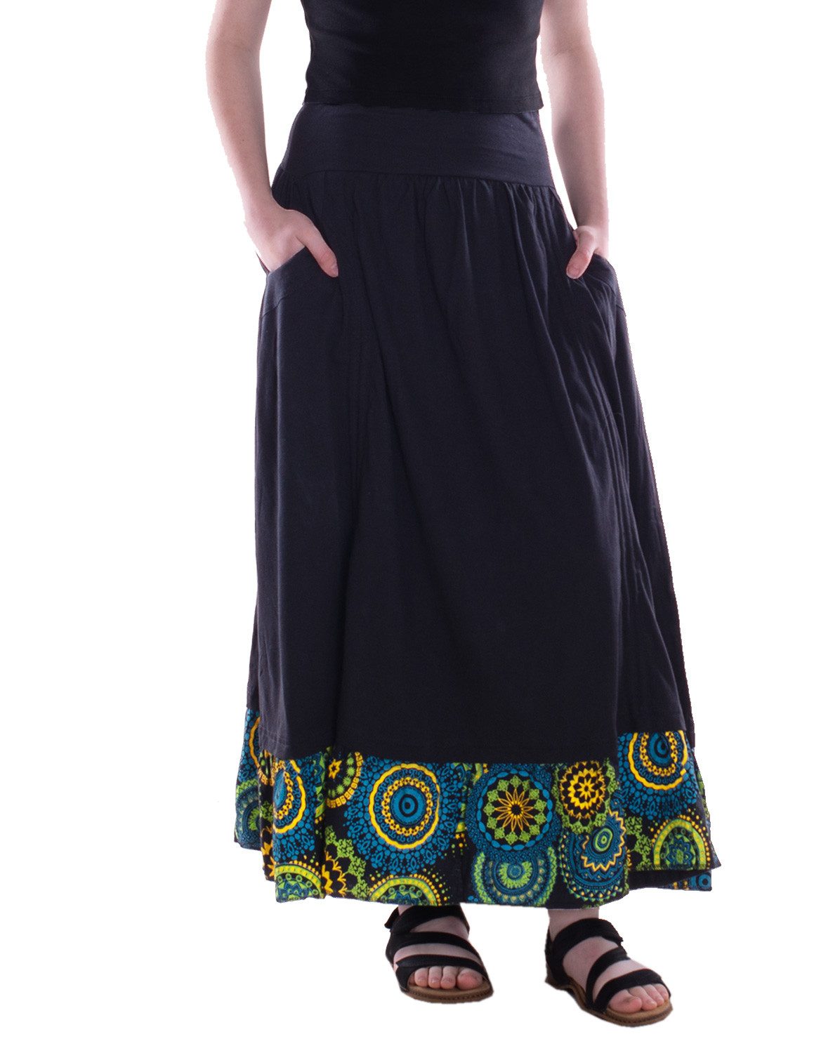 Vishes Jerseyrock Lnger Baumwollrock Jersey mit verstellbaren Raffbändern und Taschen Alternative Mode, Ethno, Hippie, Goa Style