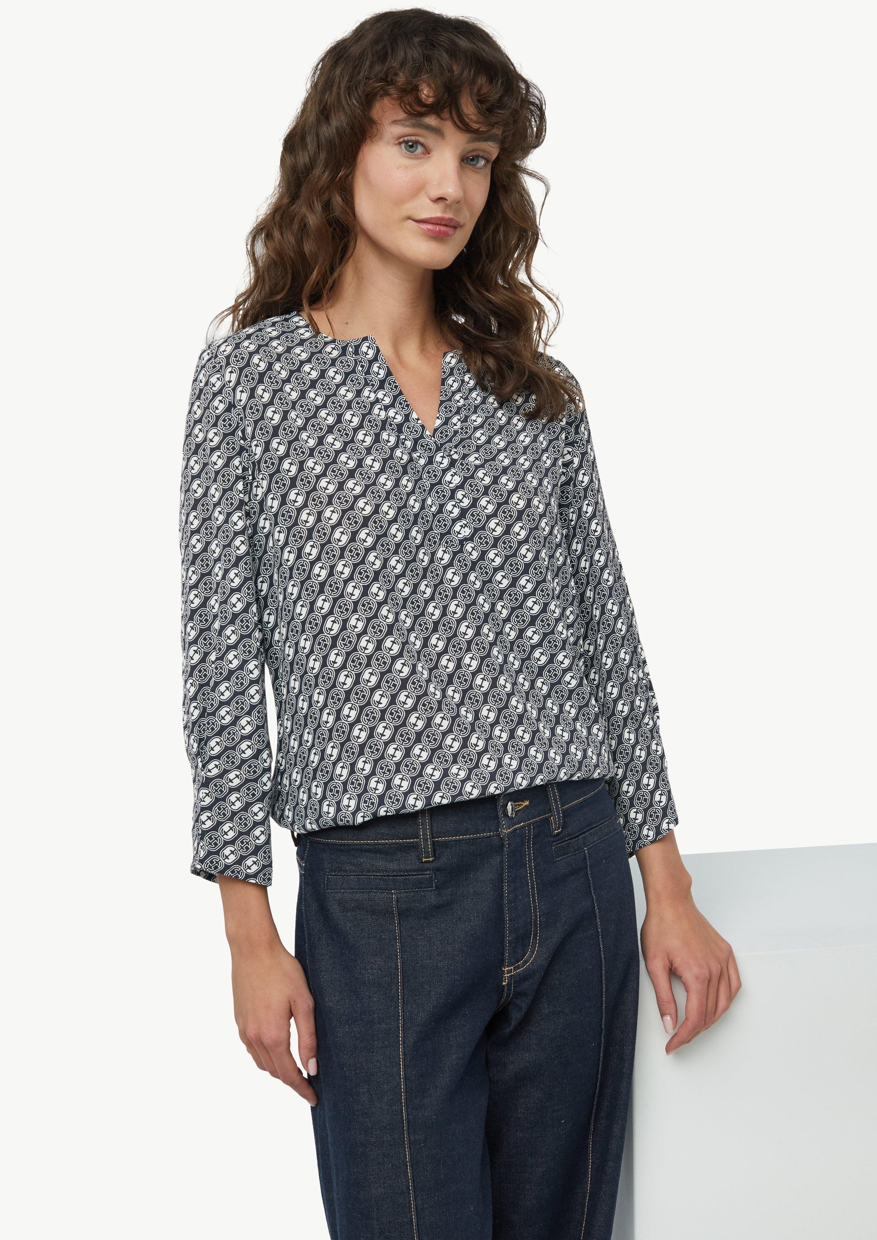 Comma 3/4-Arm-Shirt Crêpe-Bluse mit Icon-Muster Logo günstig online kaufen