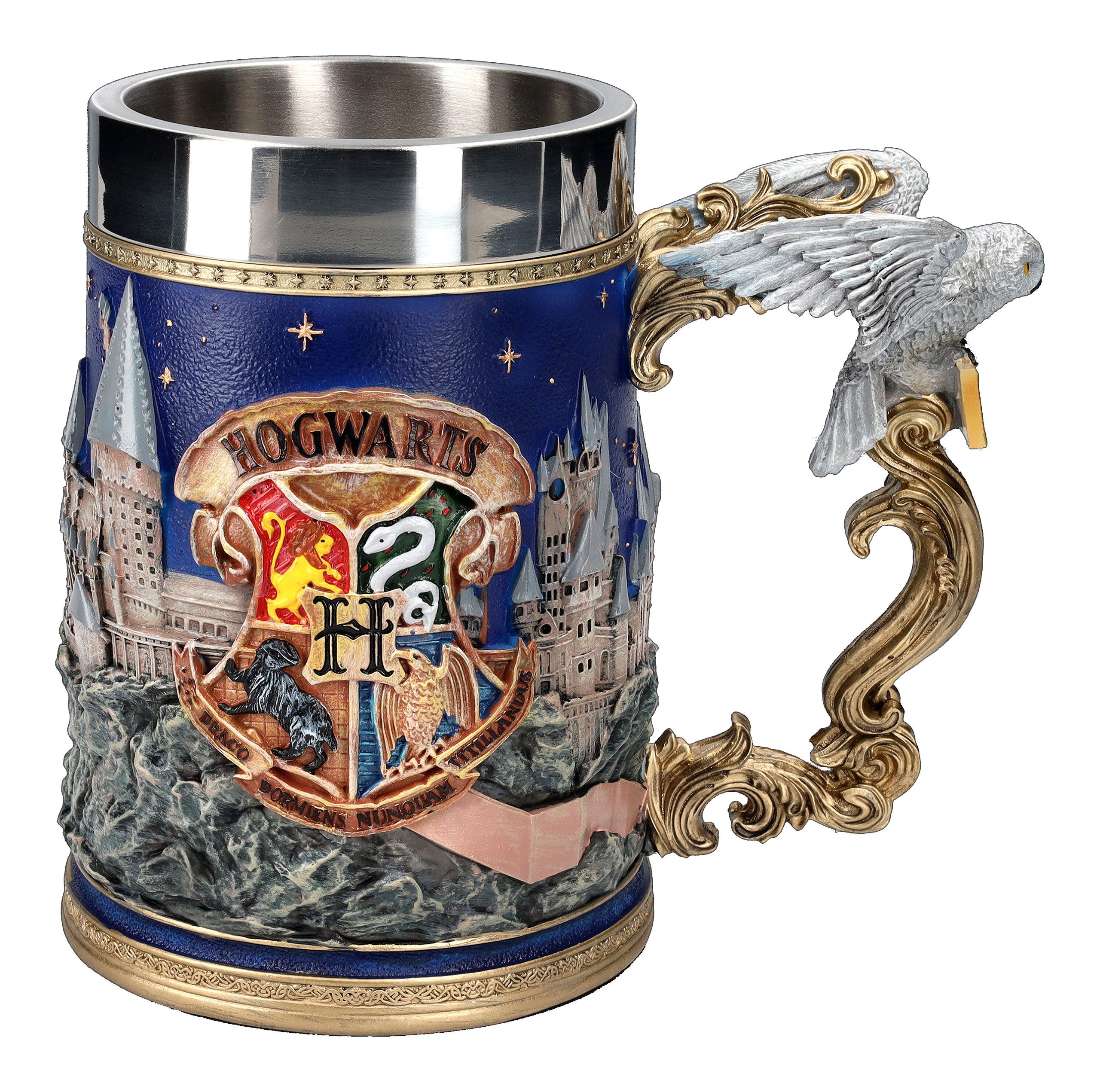 Figuren Shop GmbH Bierkrug Harry Potter Krug - Hogwarts - Bierkrug Merchandise Fanartikel, Kunststein (Polyresin), Edelstahl
