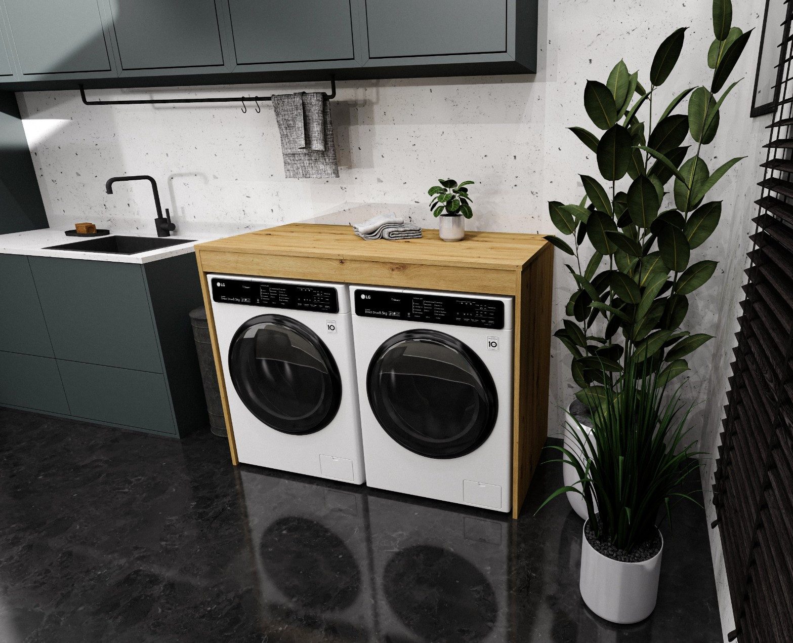 Raumhirsch Furniture Waschmaschinenumbauschrank Waschmaschinenschrank für Waschmaschine & Wäschetrockner (7 Farben lieferbar) für zwei Geräte geeignet