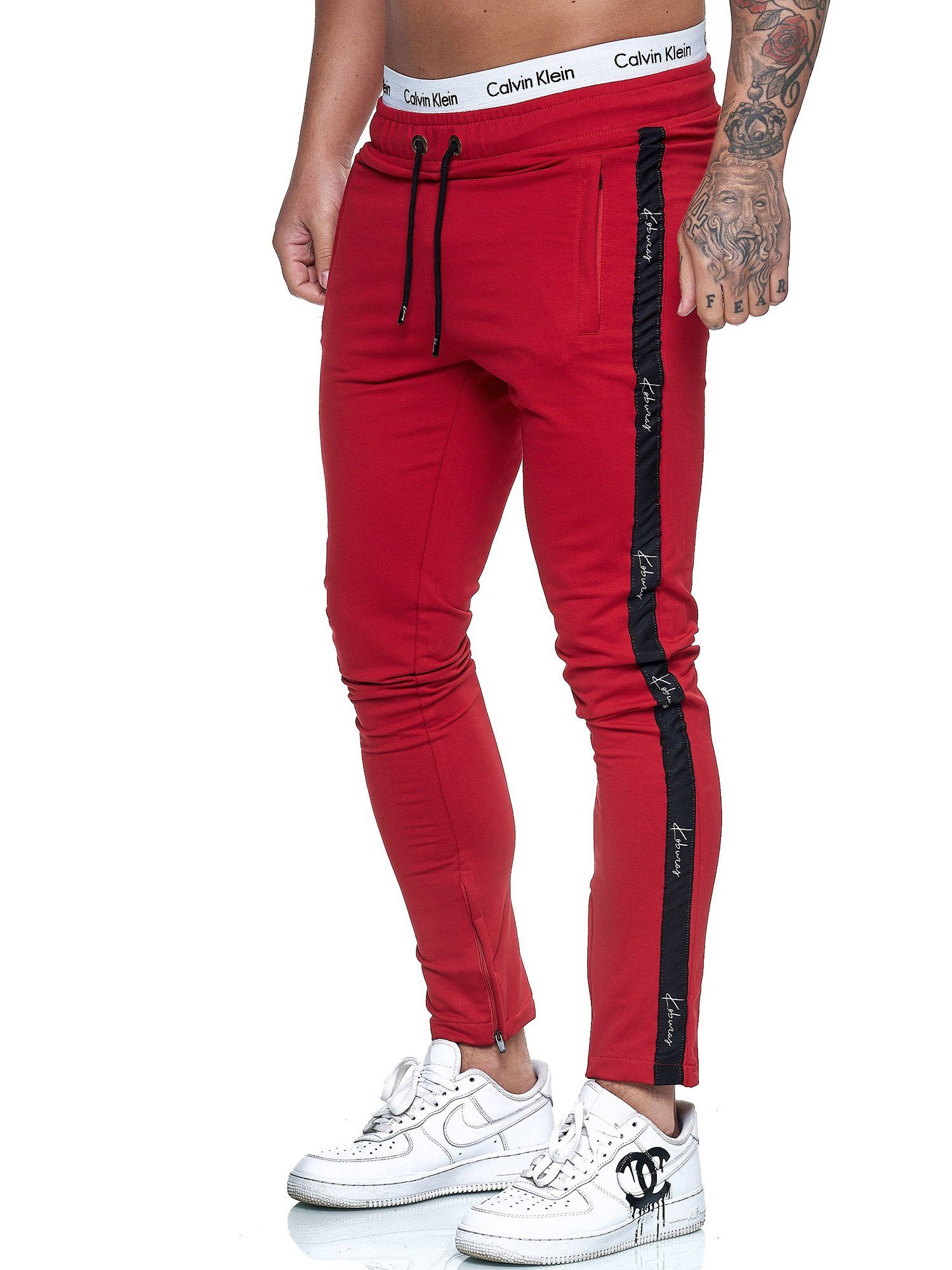 Koburas Jogginghose KO-13105-JG (Sporthose Trainingshose Sweatpants, 1-tlg) Fitness Freizeit Casual Rot Schwarz