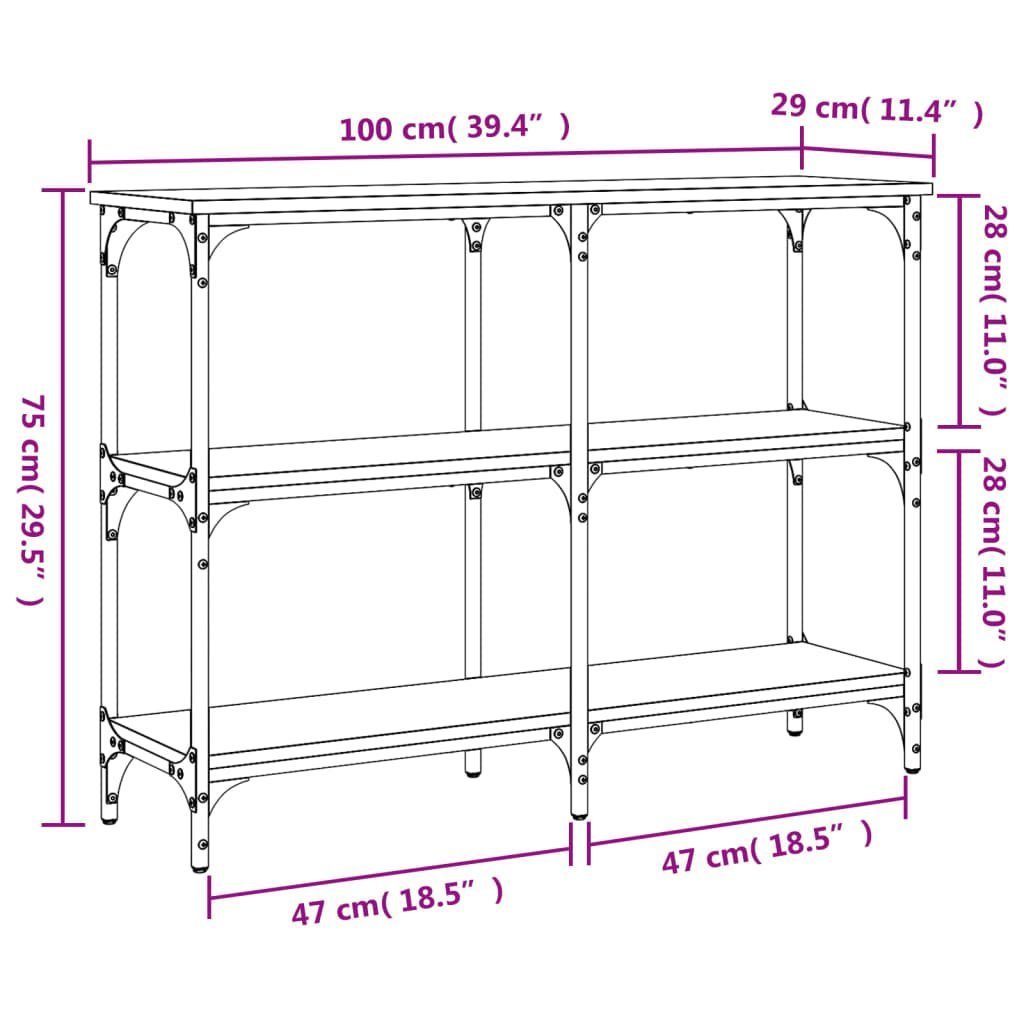 cm 100x29x75 Holzwerkstoff furnicato Konsolentisch Beistelltisch Schwarz