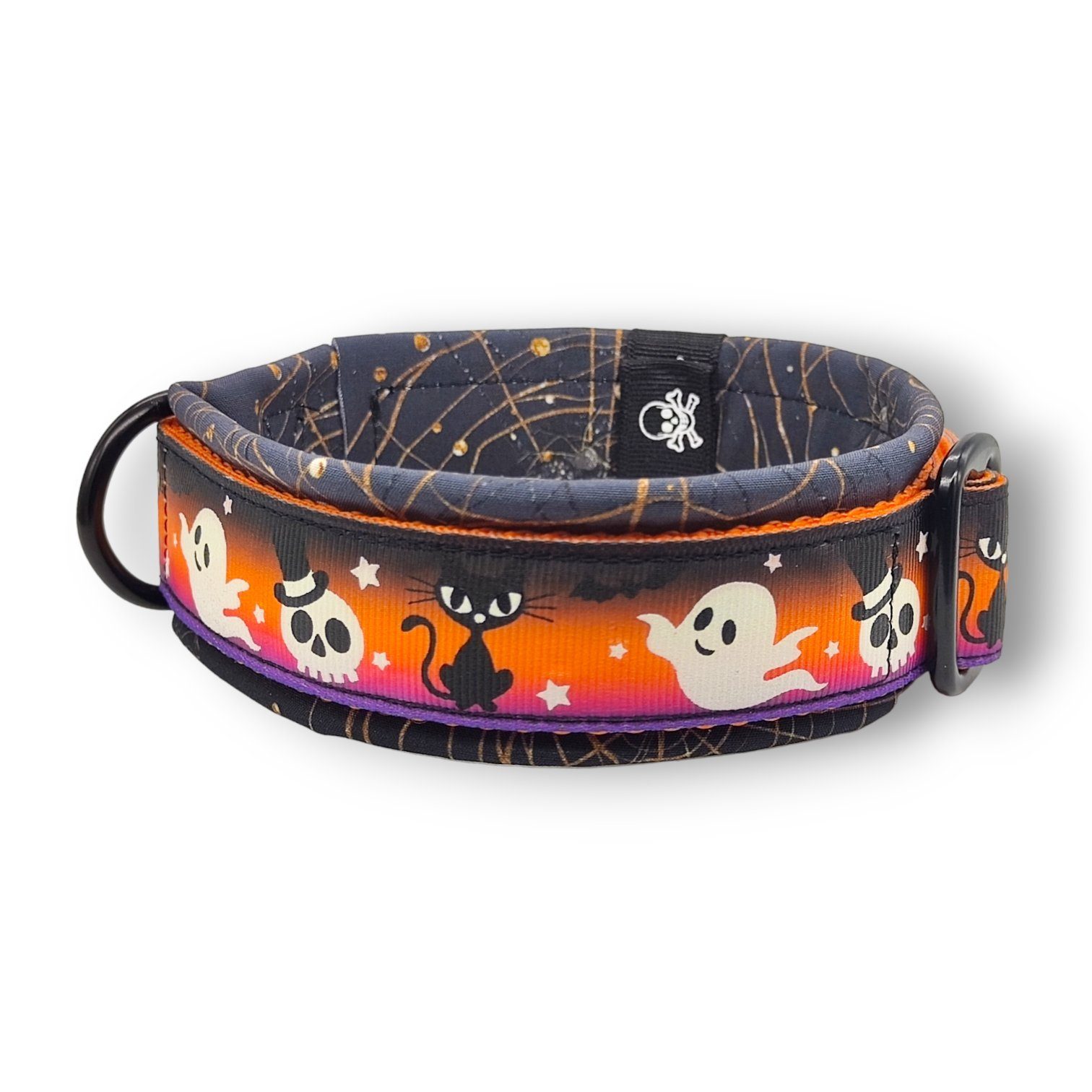 D by E Couture Hunde-Halsband "Too Cute To Spook II", gepolstert, verstellbar, leuchtet im Dunkeln, 40mm breit, Handmade