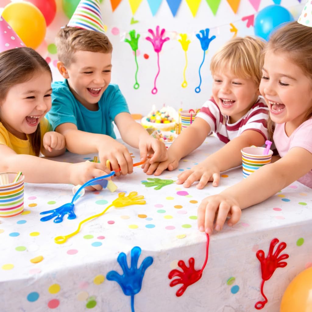 Kinderfreund® Lernspielzeug 12x Kinder Klatschhand Glibberhand Klebehand Mitbringsel Tombola (Packung, 12-St., 12x Glibberhand), Dehnbar bis 30 cm