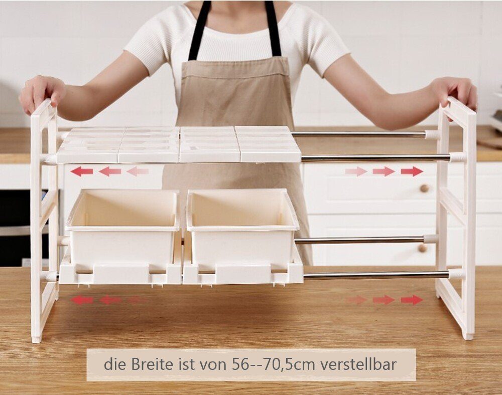 Creliv Küchenregal Ausziehbar + Höhenverstellbar – Organizer mit/ohne Schublade, 2 Ebenen – Bild 4 von 5