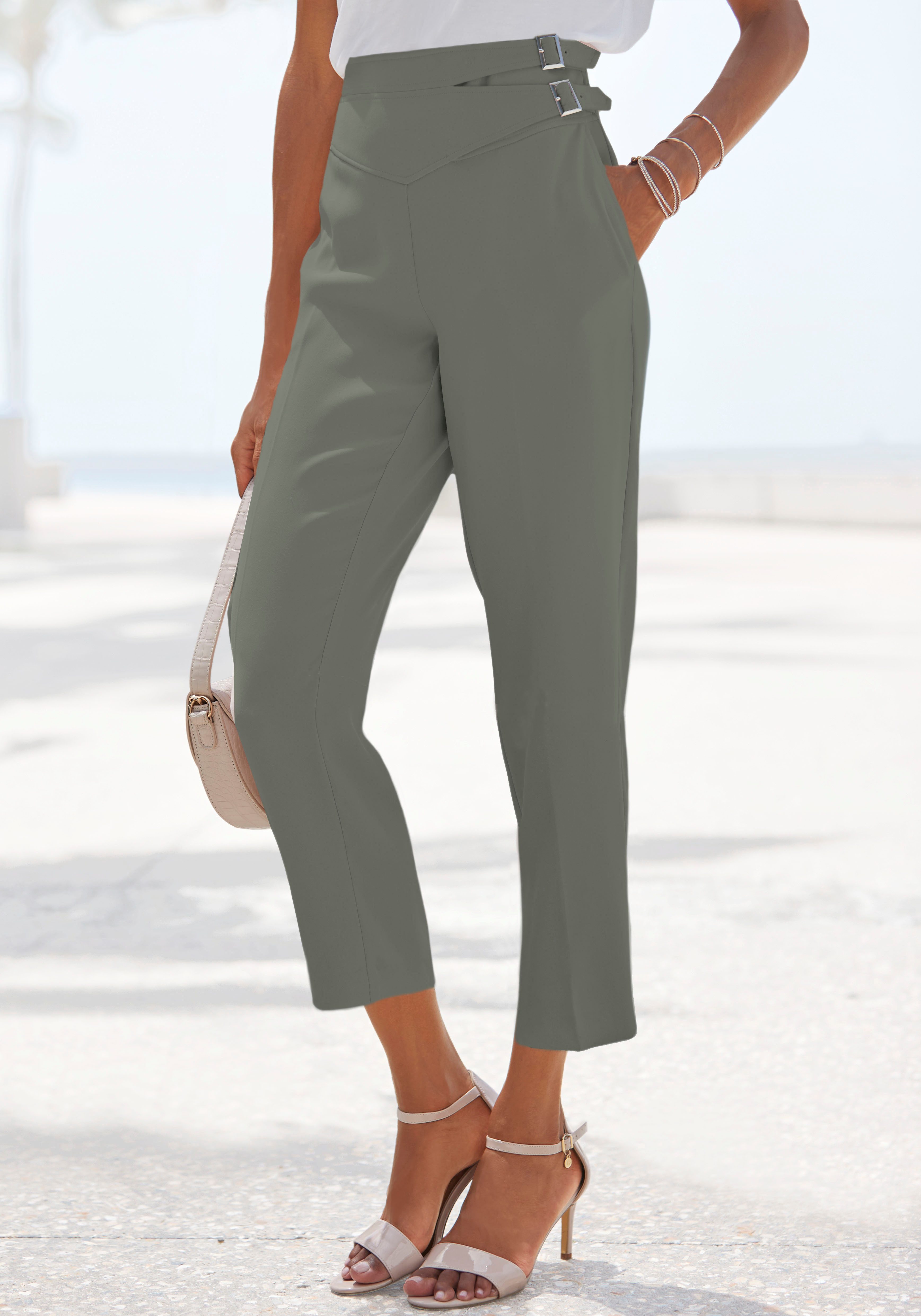 LASCANA 7/8-Hose mit Zierschnallen am Bund, elegante Stoffhose, Business-Look