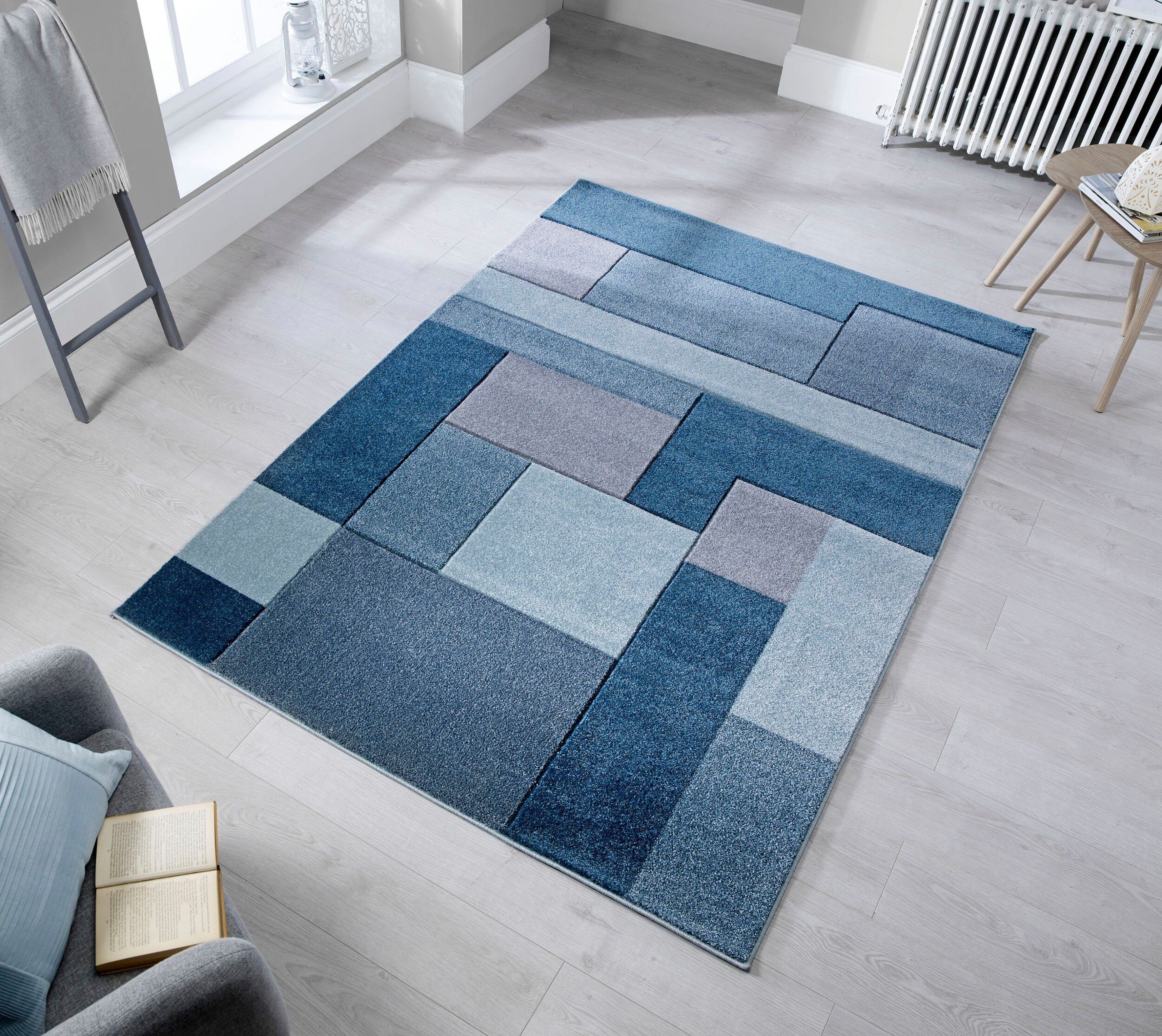 Teppich Cosmos, FLAIR mit Hoch-Tief-Effekt blau 12 mehrfarbig, RUGS, rechteckig, Höhe: mm, Patchwork Design